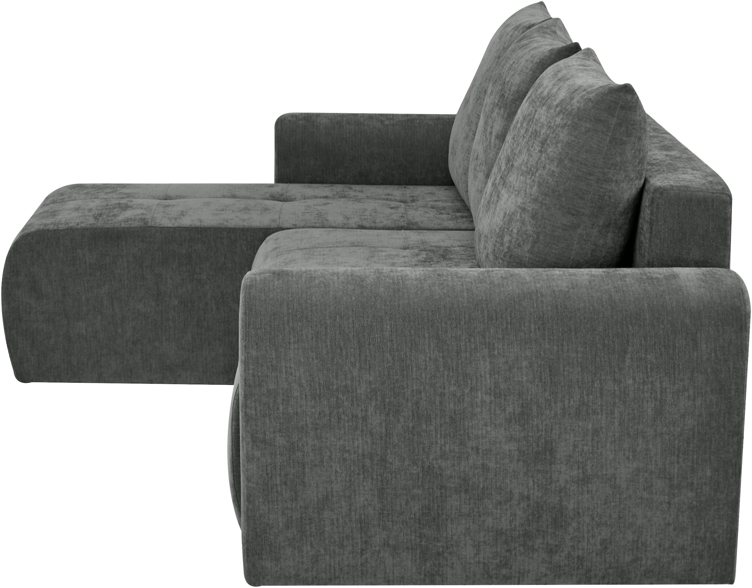 Home affaire Ecksofa »Nortrud-Chester, 241 cm, L-Form, mit Schlaffunktion u. Bettkasten« Recamiere rechts / links montierbar, Steppung, Feinstruktur-Bezug