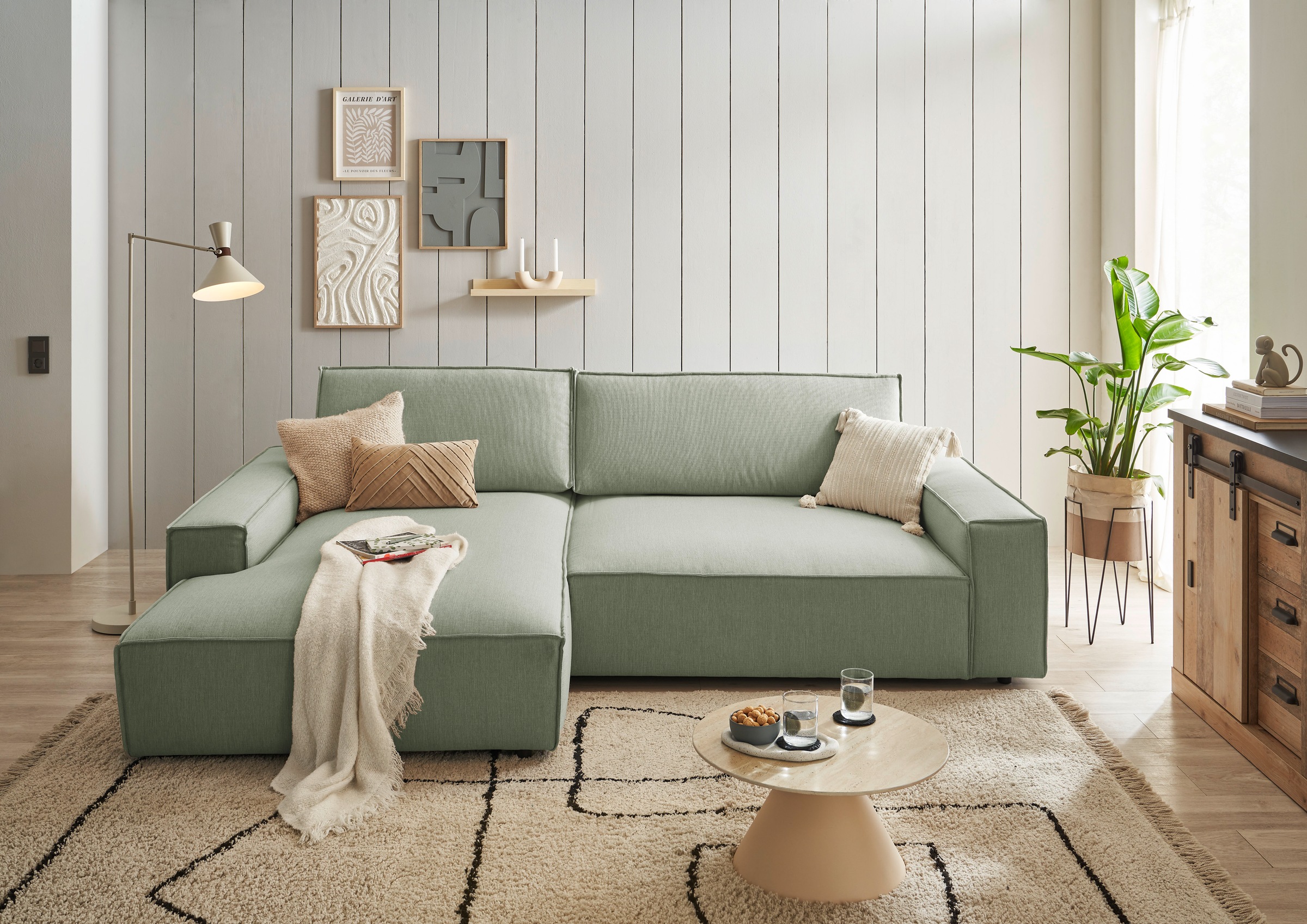 Home affaire Ecksofa »NEU: SHERWOODL XXL 284, Big-Sofa L-Form, tiefe Sitzfläche 95 cm, Cord,«, Leinenoptik, Recamiere rechts/links, auch als Schlafsofa stellbar