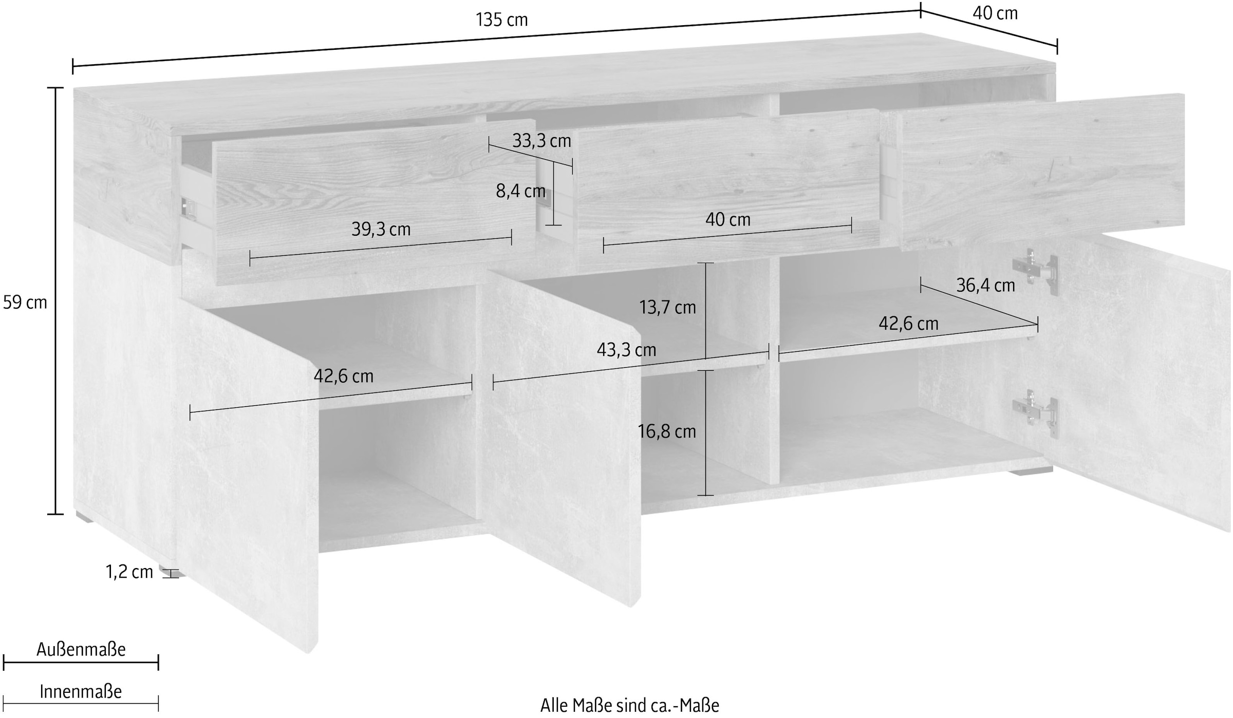 INOSIGN Lowboard »Rimini«, Breite 135 cm