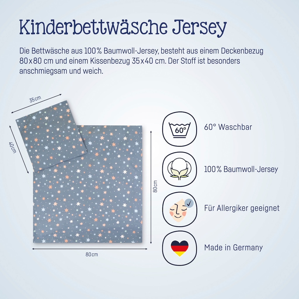 Julius Zöllner Kinderbettwäsche »Baby- und Kinderbettwäsche aus 100% Jersey-Baumwolle«, (2 tlg.)