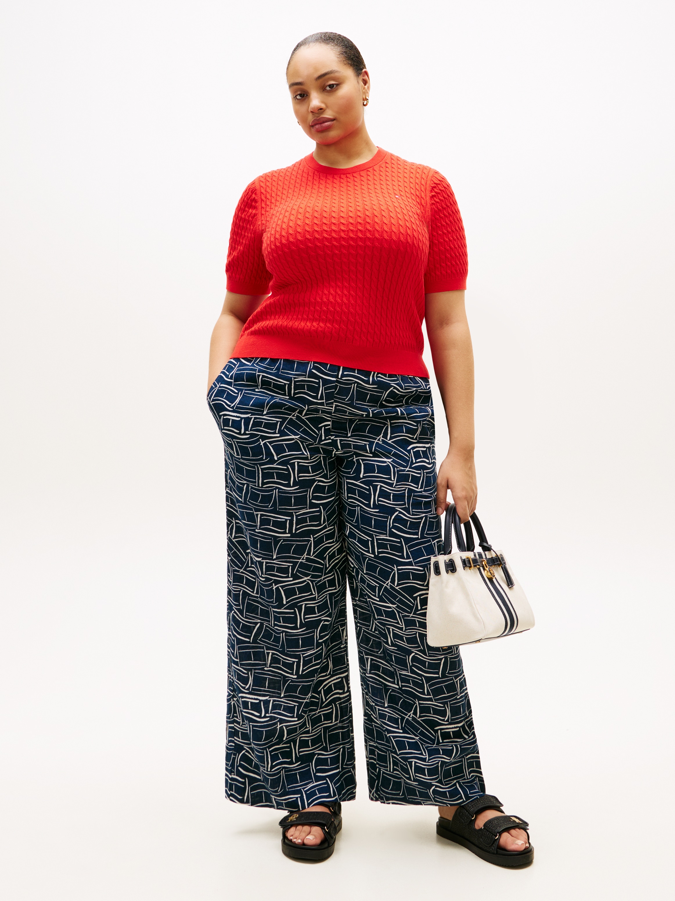 Tommy Hilfiger Curve Rundhalspullover »CRV CO CABLE FINE GG CNK S/S SWT« in großen Größen, mit Zopfmuster