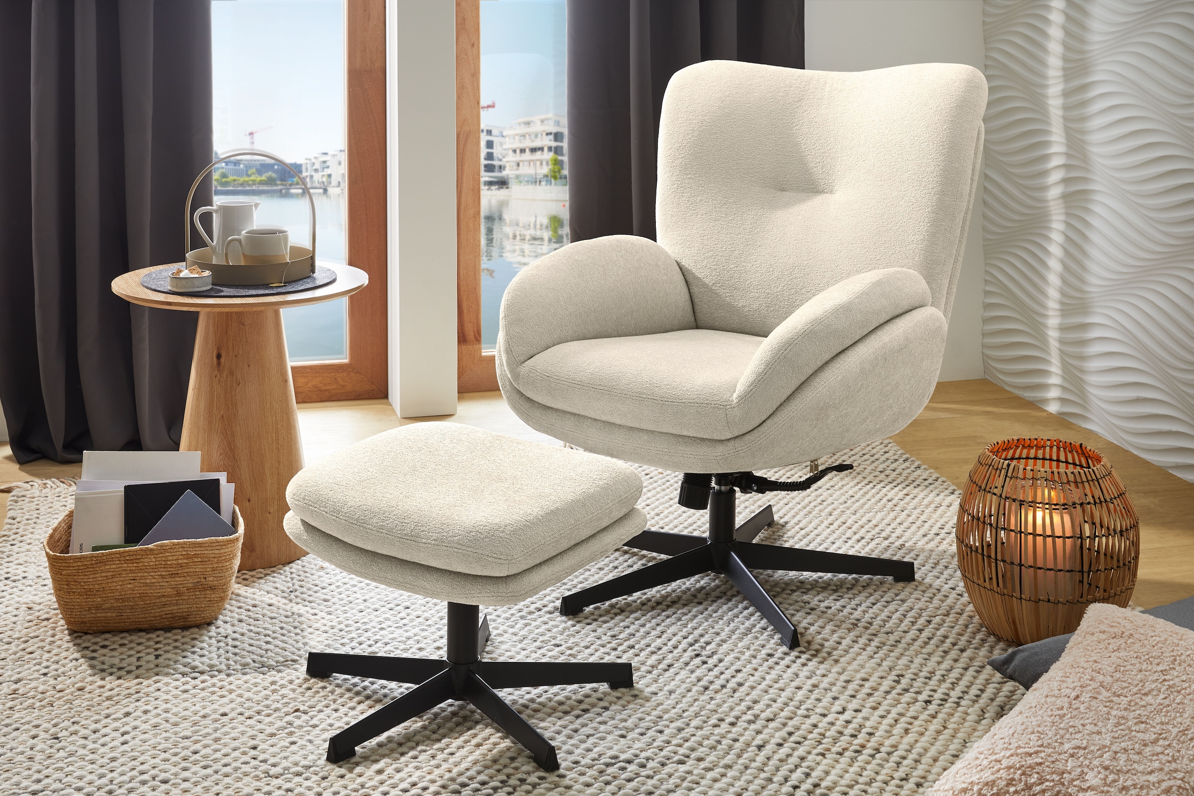 Jockenhöfer Gruppe Relaxsessel »Hawaii, B: 76 cm, Sitzhöhe: 48 cm« Set: mit Hocker, 360° Drehfunktion, feststellbare Wipp-Funktion