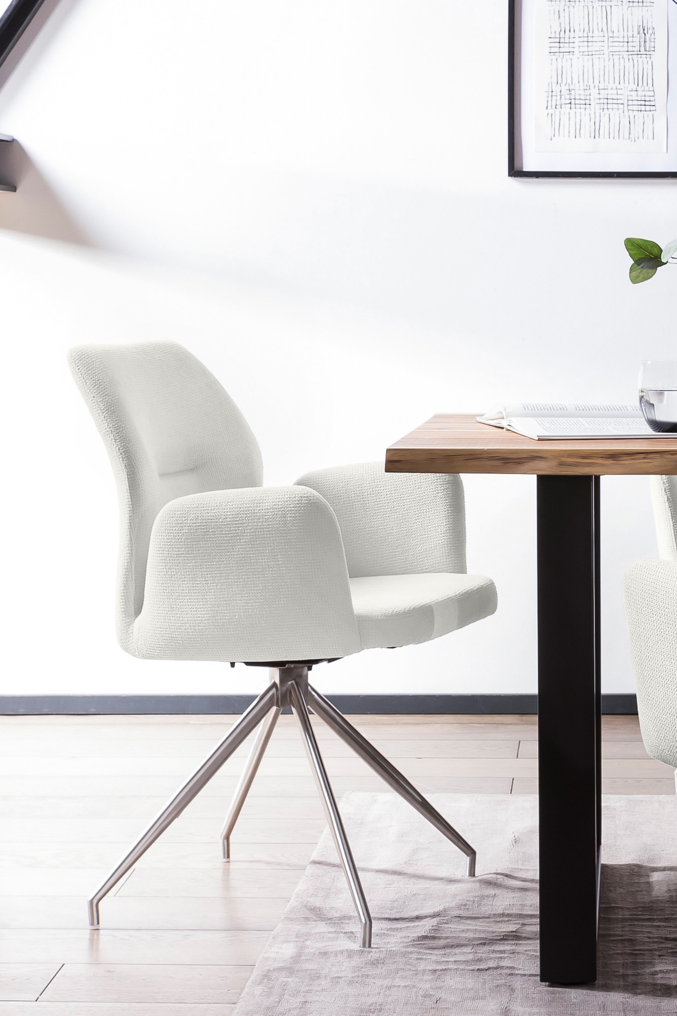 SalesFever Essgruppe, (Set, 5 tlg.), Tischplatte mit echter Baumkante, Gestell aus rostfreiem Edelstahl