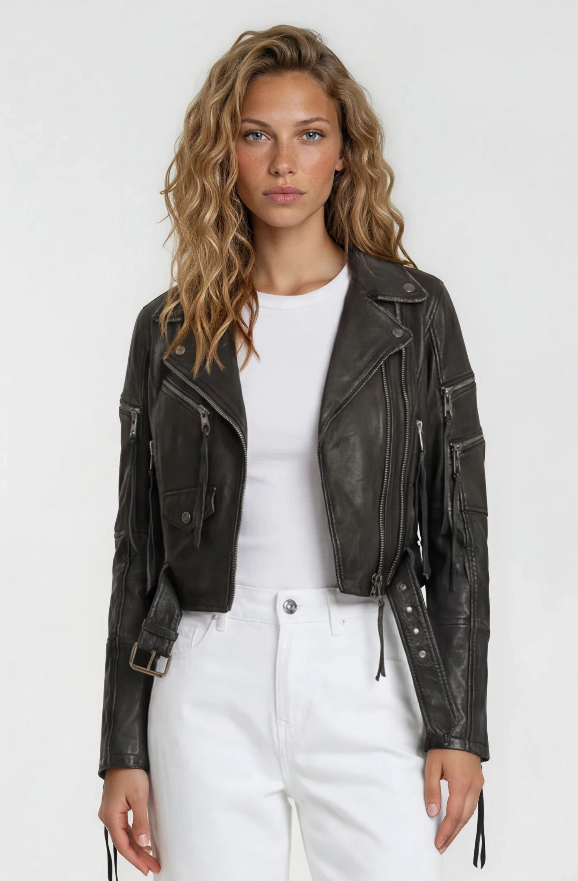 trueprodigy Lederjacke »Izzy mit Reißverschluss und Gürtel« ohne Kapuze