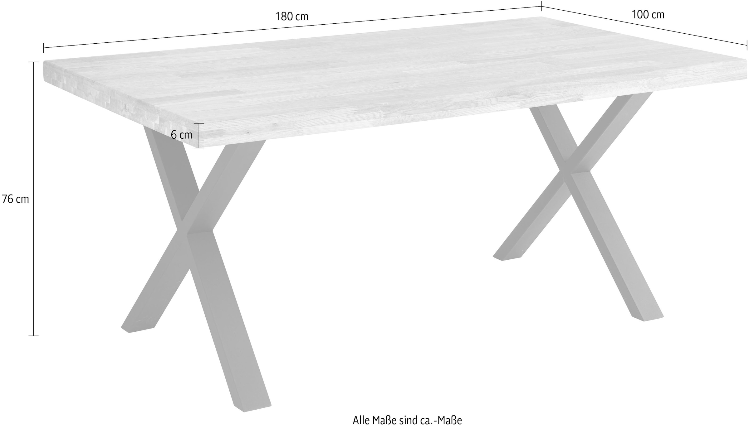 Stolkom Esstisch »Chris Esszimmertisch Eiche Massivholz, BxHxT 110x47x70 cm«, Gerade Kante, Industrial Style Eiche Massivholz