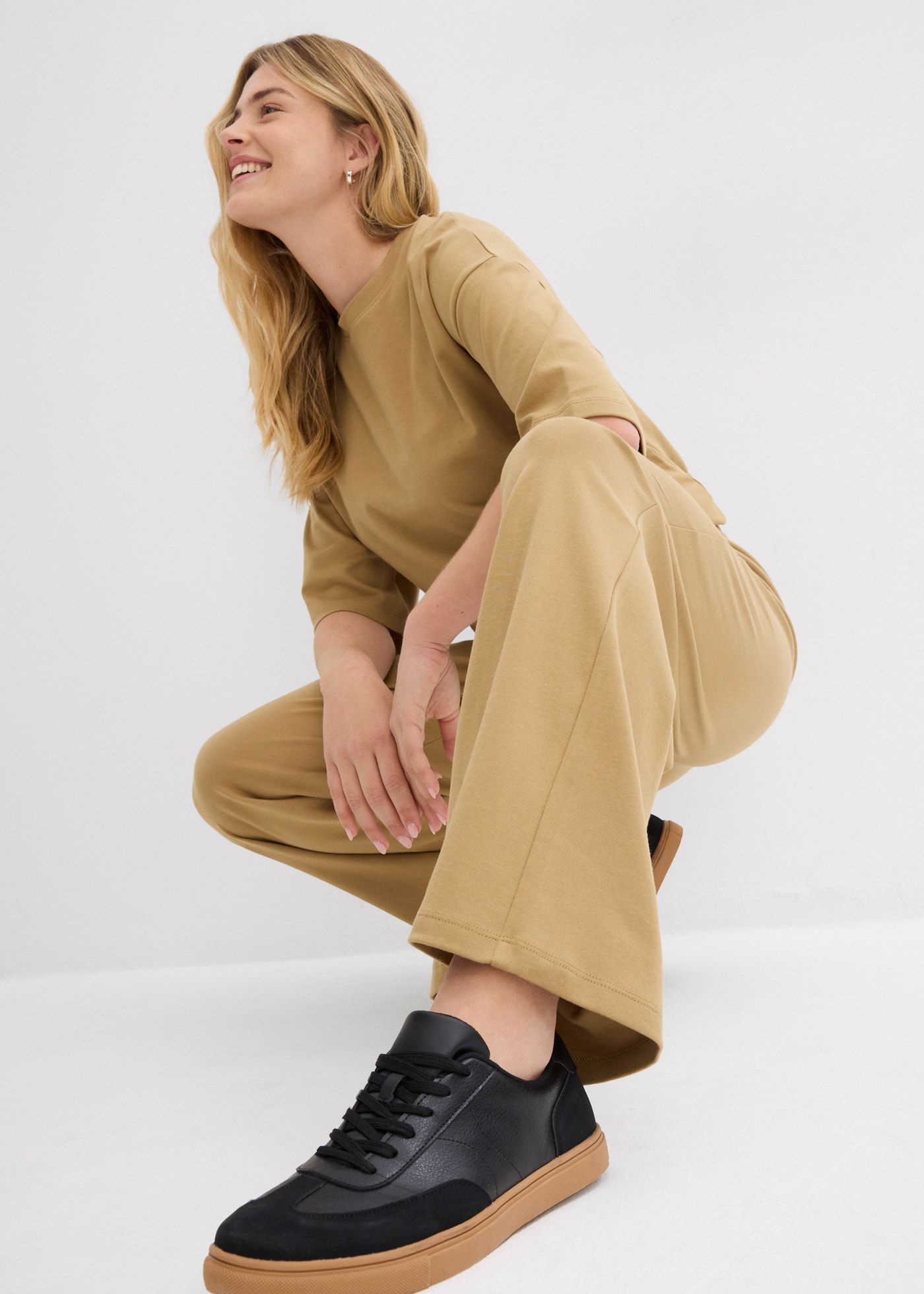 bonprix Jerseyhose  aus Baumwolle, lockere Passform, weites Bein, Casual Stil