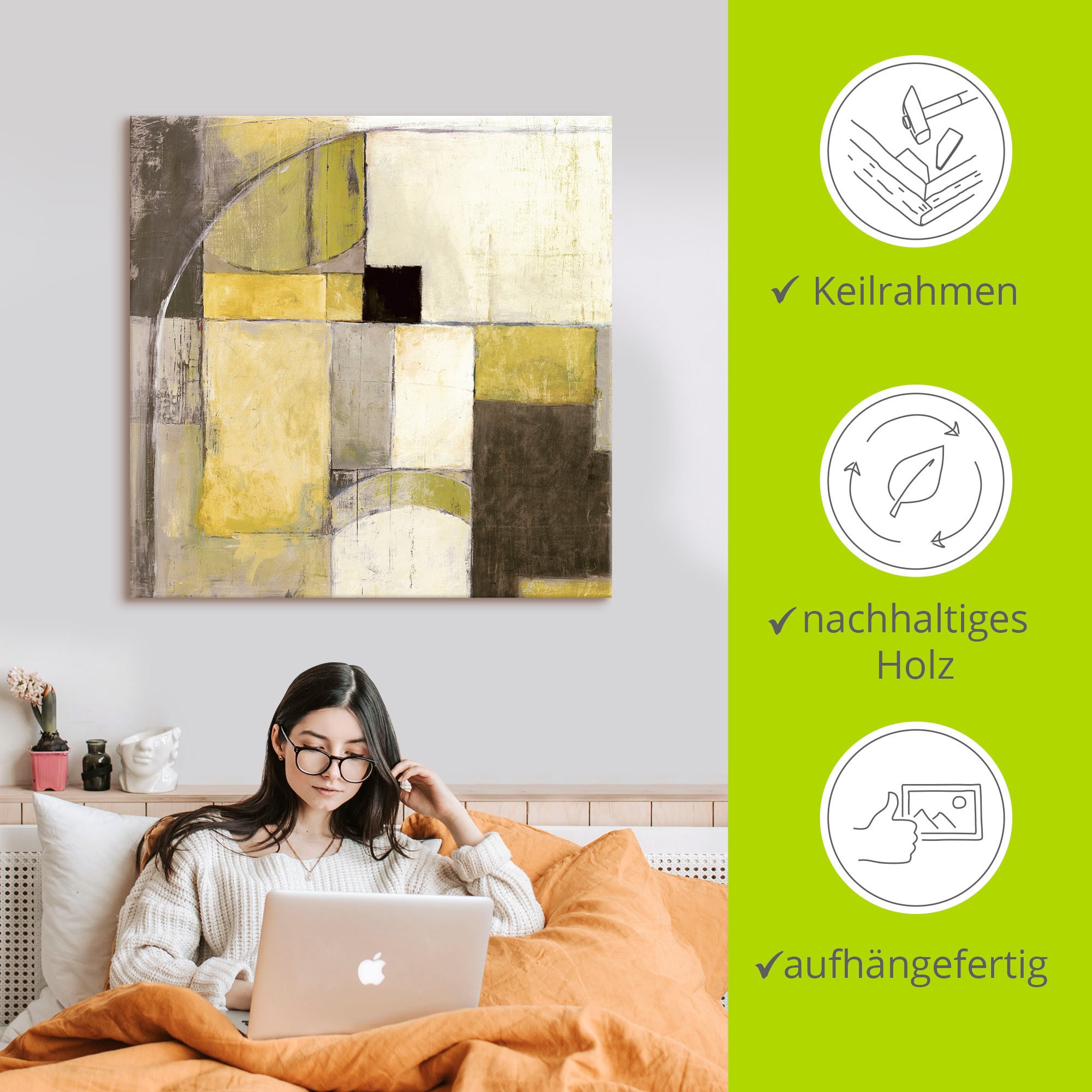 Artland Wandbild »Gelb-Grauer Übergang«, Muster, (1 St.), als Leinwandbild, Poster in verschied. Größen