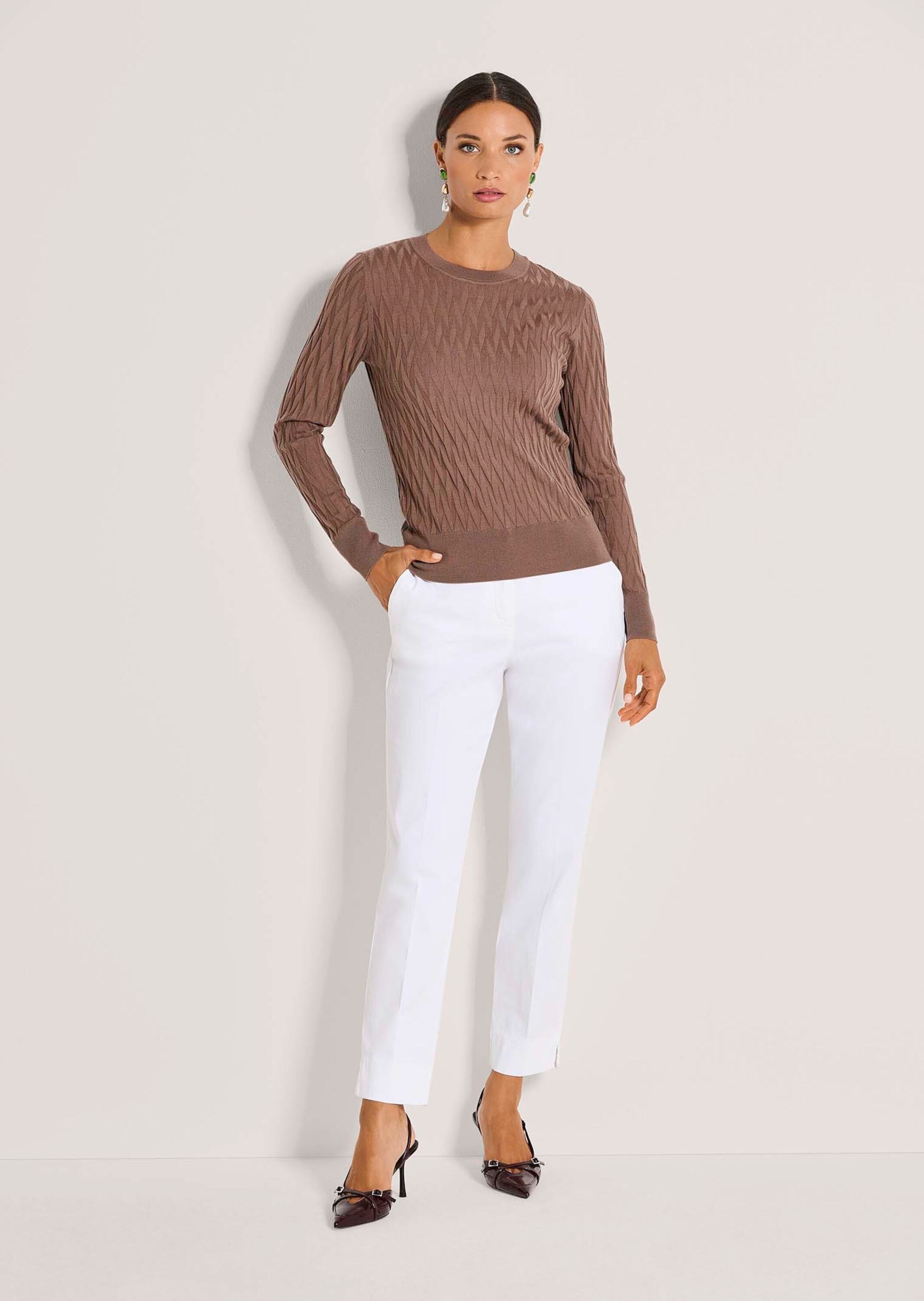 MADELEINE Longpullover »Feinstrickpullover Wollpullover mit grafischem Muster« Struktur-Strickmuster