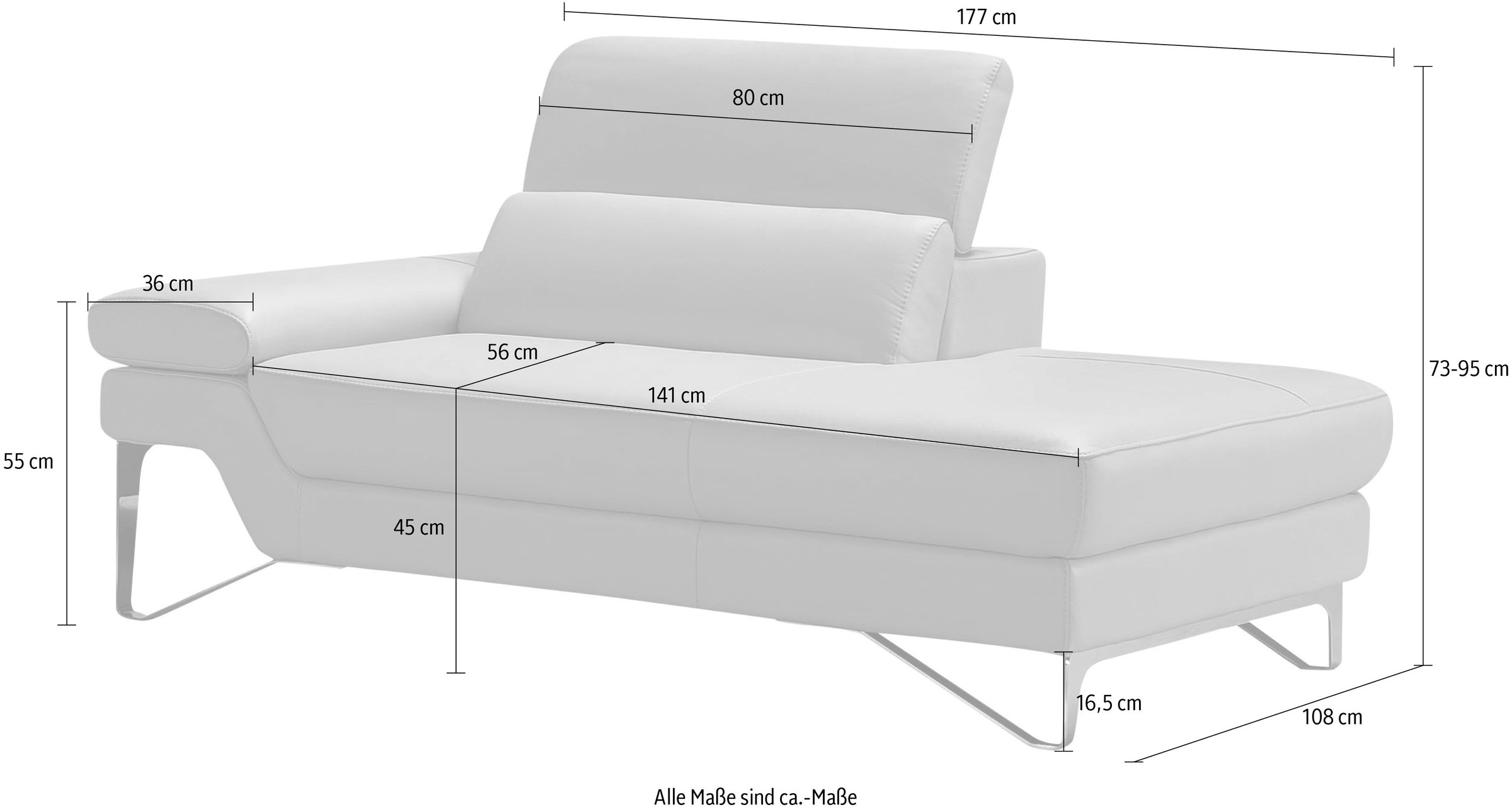 Egoitaliano Ottomane »Princess, elegantes Designsofa mit erstklassigem Sitzkomfort,«, inkl. verstellbarem Kopfteil und edle Designmetallfüße