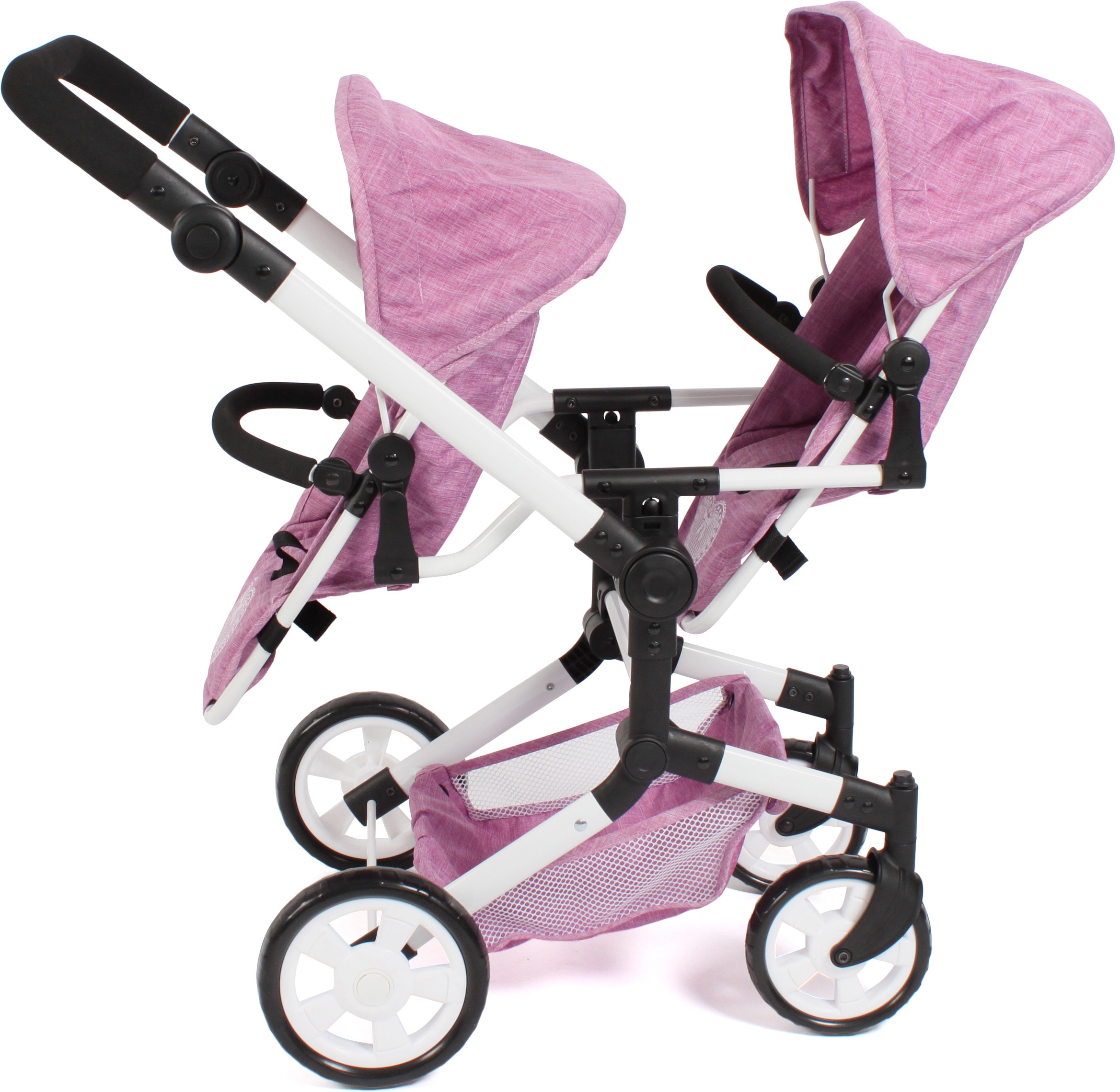 CHIC2000 Puppen-Zwillingsbuggy »Linus Duo, Jeans Pink«, mit zwei abnehmbaren, bis in Liegeposition verstellbaren Sportsitzen