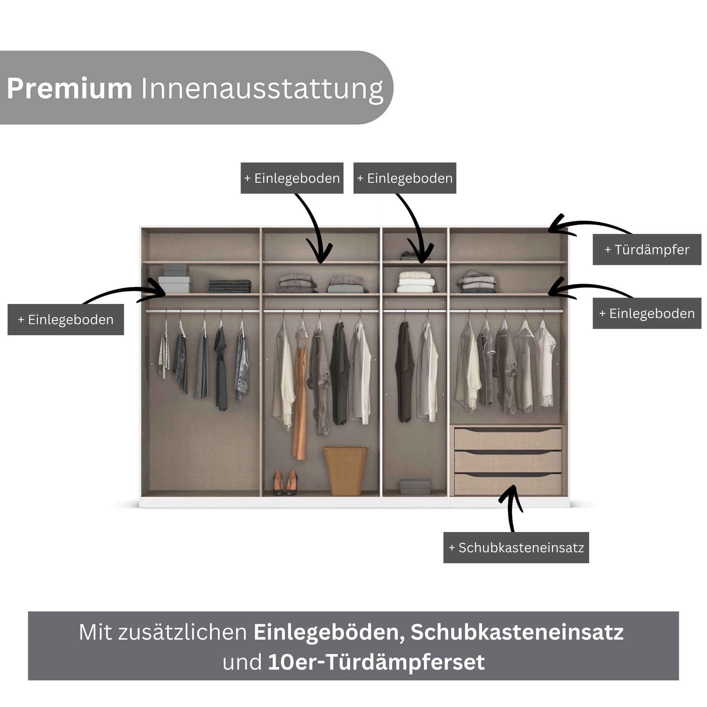 rauch Kleiderschrank »Drehtürenschrank Schrank Garderobe Wäscheschrank Schlafzimmer AVOLA«, (in 3 verschiedenen Ausstattungen BASIC/CLASSIC/PREMIUM), mit hochwertigen Stangengriffen in Schwarz aus Metall MADE IN GERMANY