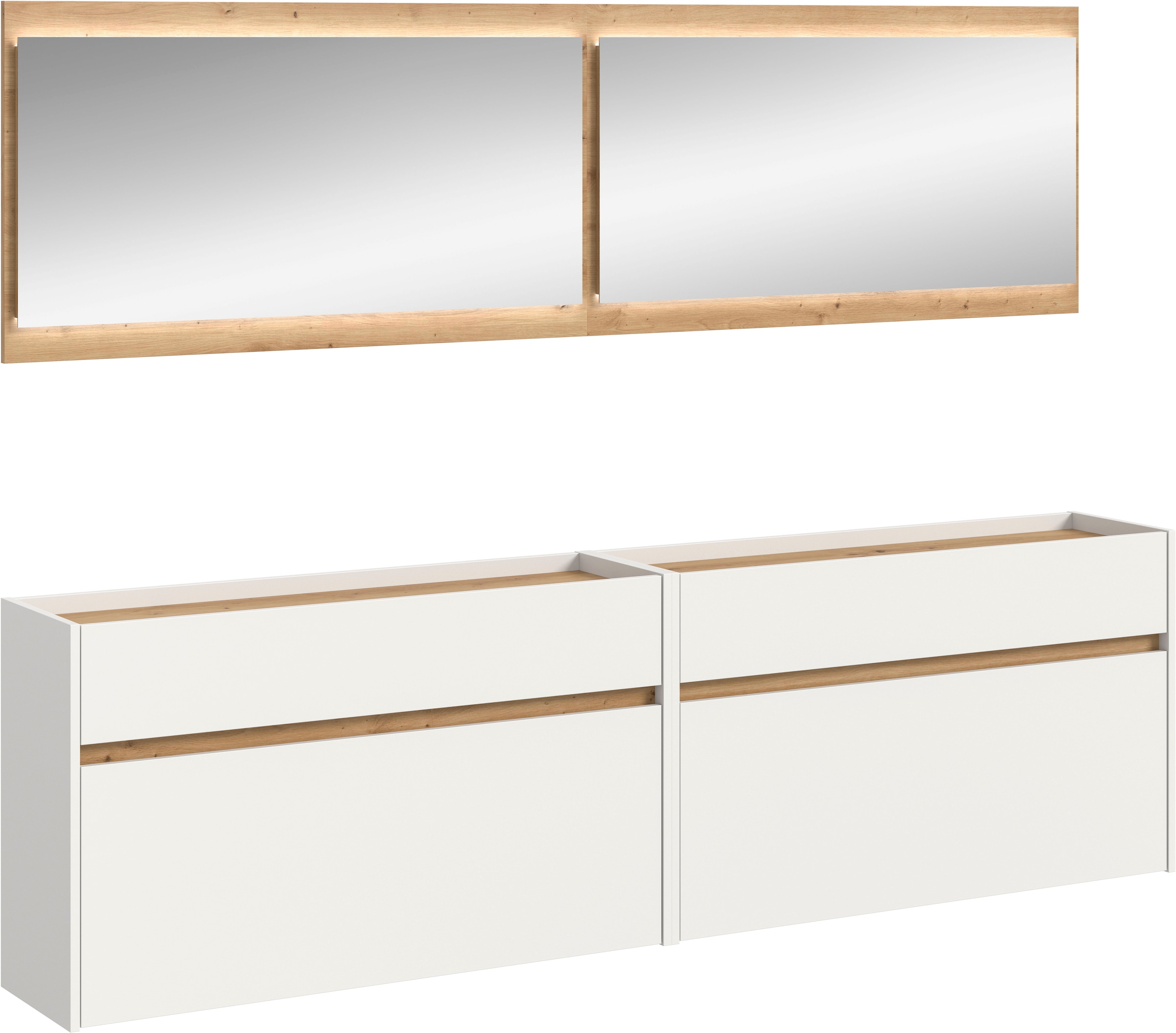 INOSIGN Garderoben-Set »EVRID, 4-teilig, Breite 220 cm, inkl. Beleuchtung« best. aus: 2x Kommode und 2x Spiegel, 4 Stk. tlg. Garderobenkombination, Garderobe, Wandgarderobe, Flur, Diele