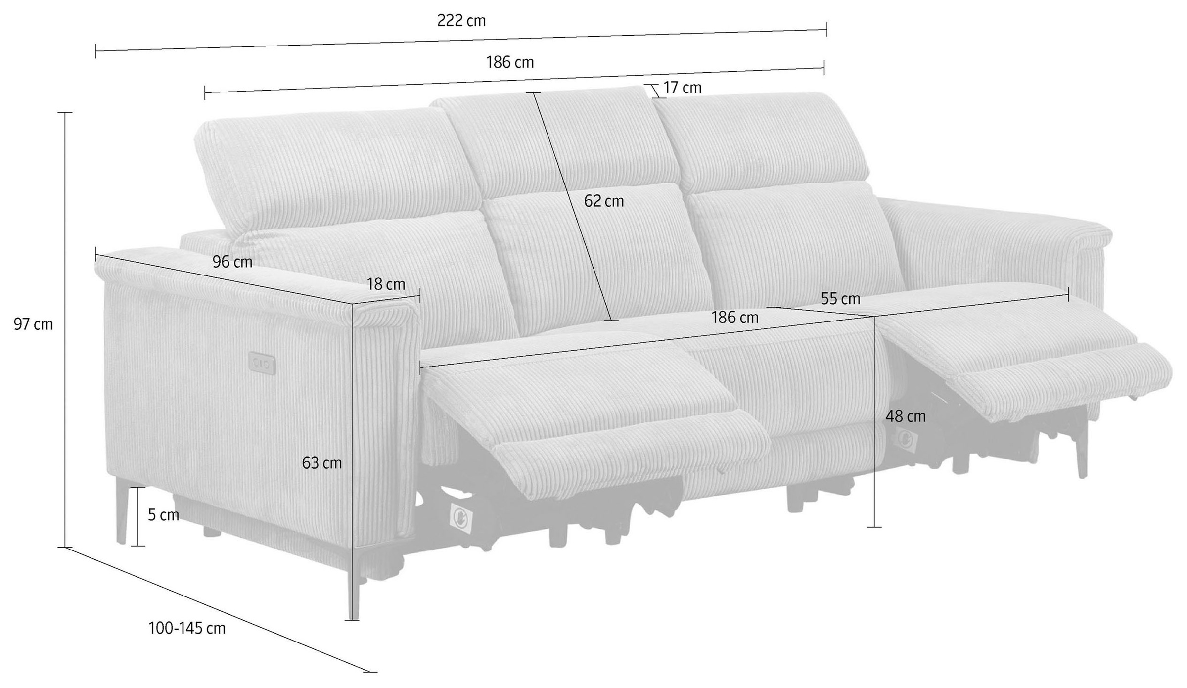 OTTO home 3-Sitzer »LUND B: 222 cm - OTTO. Verlässliche Qualität. Mit Relaxfunktion«