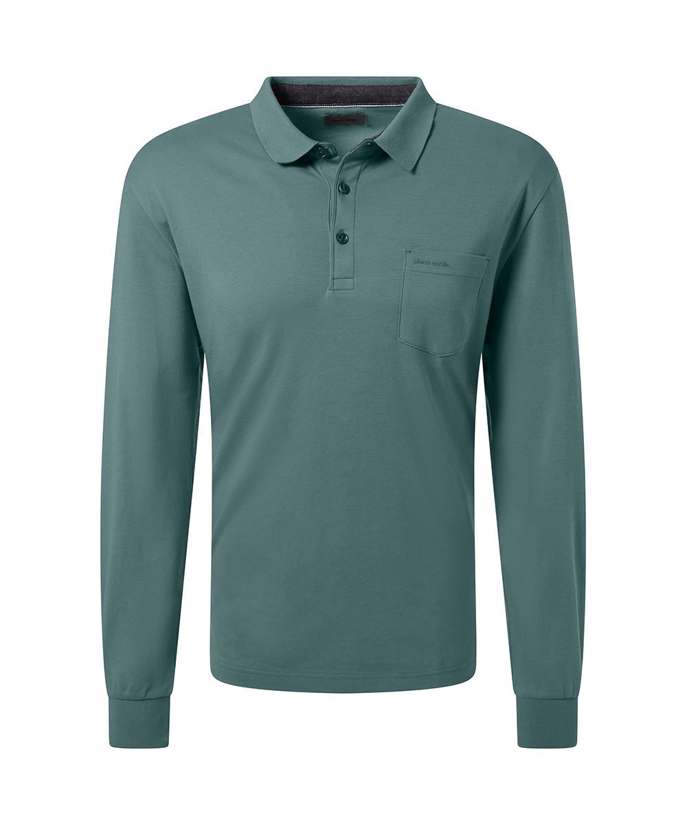 Pierre Cardin Langarm-Poloshirt, Brusttasche mit Marken- Applikation