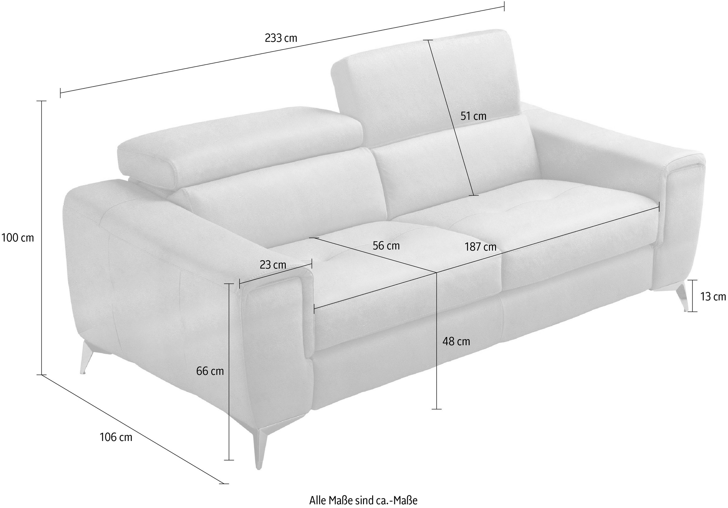 Egoitaliano Schlafsofa »Francine Designsofa, Loungesofa mit Dauerschlaffunktion, Breite 233 cm«, mit Bettfunktion, Leder NUVOLE, violett, Fußfarbe chrom