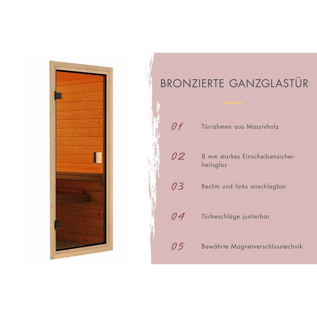 Karibu Sauna »"Sonja" mit bronzierter Tür Ofen 9 kW integr. Strg«