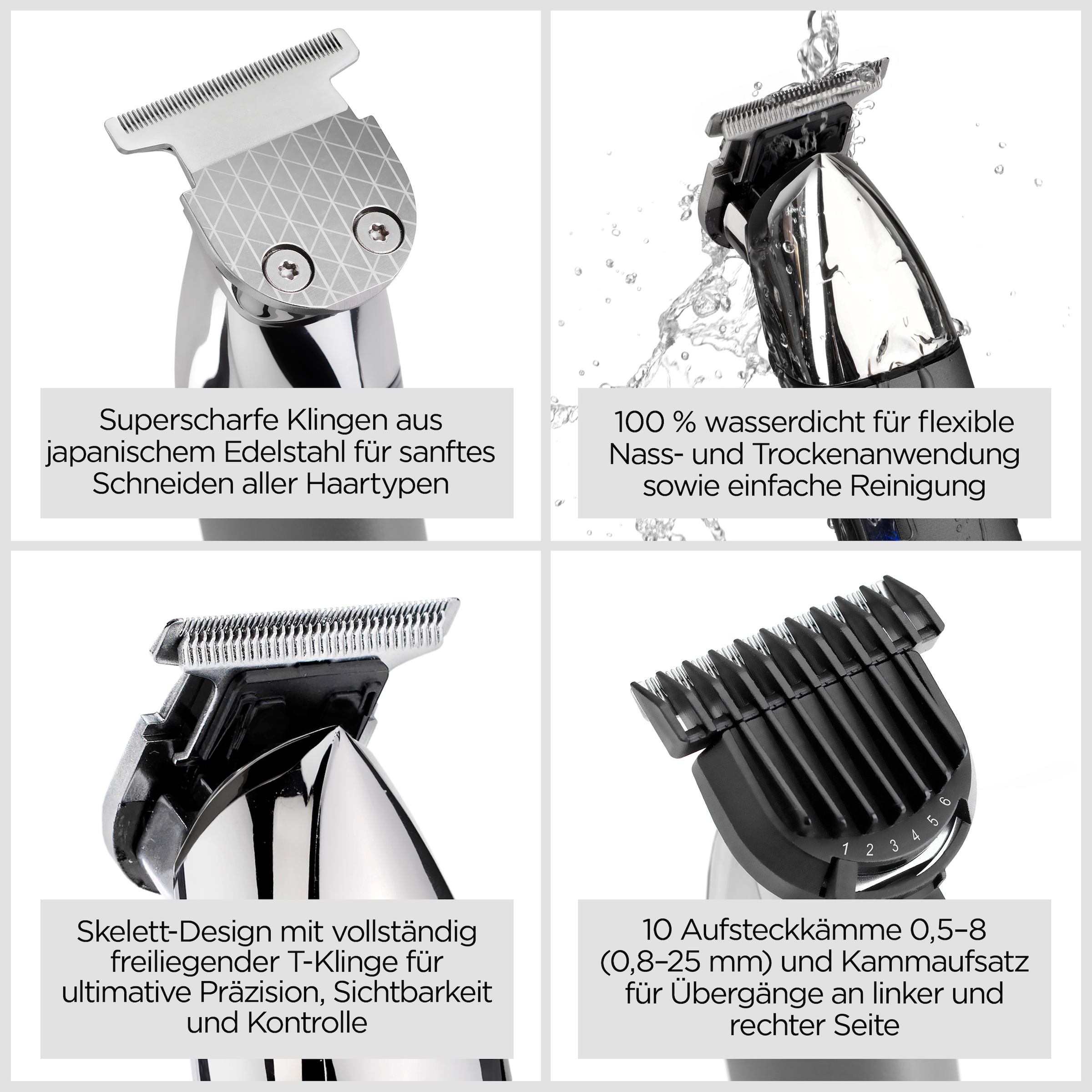 BaByliss Bartschneider »BaByliss Super-X Metal Barttrimmer, Bartschneider, wasserdicht, T996E« 2 Aufsätze Japanischer Stahl, 2 Kammaufsätze mit 6 Positionen 1–6mm, kabellos