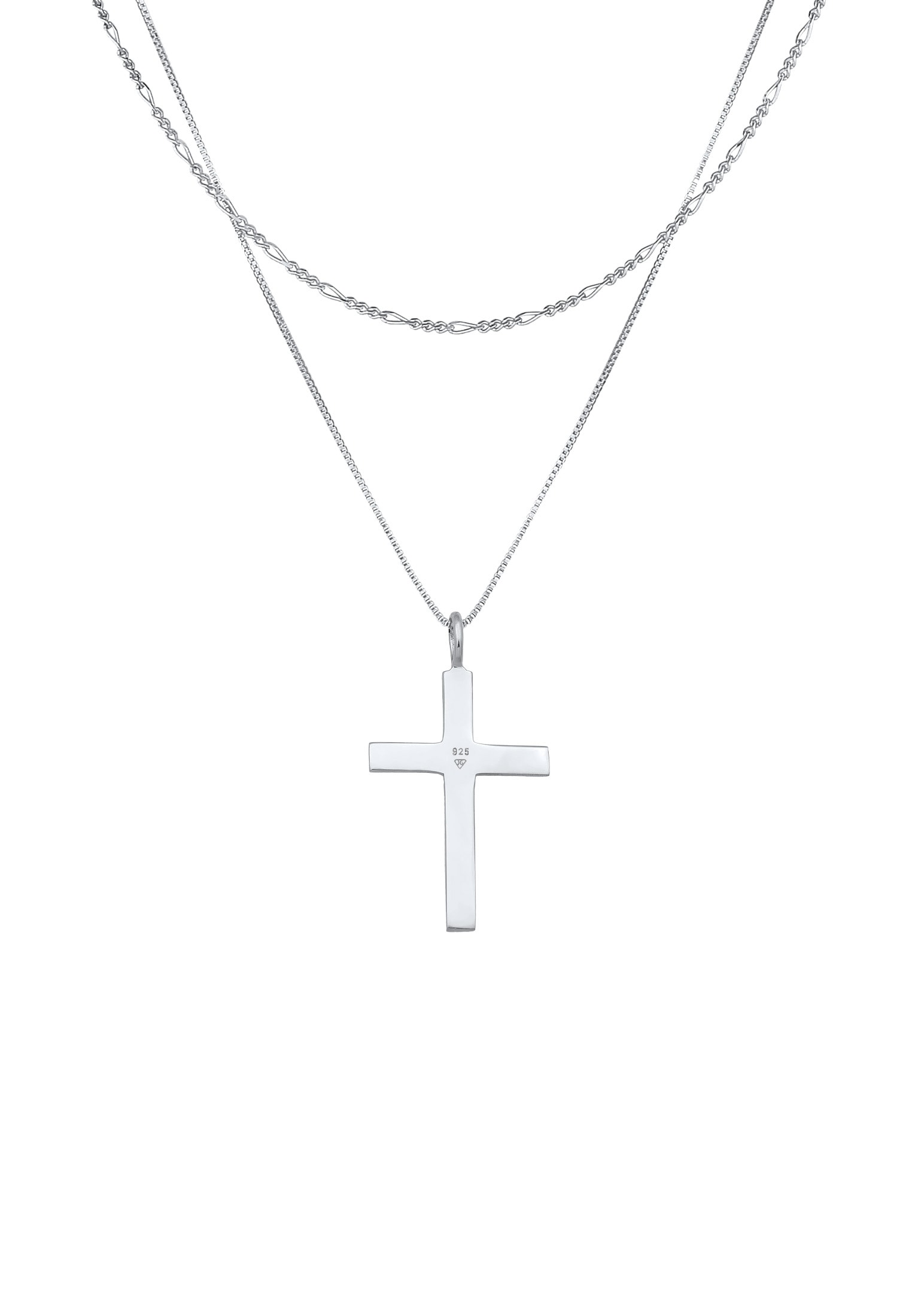 Kuzzoi Kette mit Anhänger »Halskette Herren Layer Kreuz Religion 925 Silber«