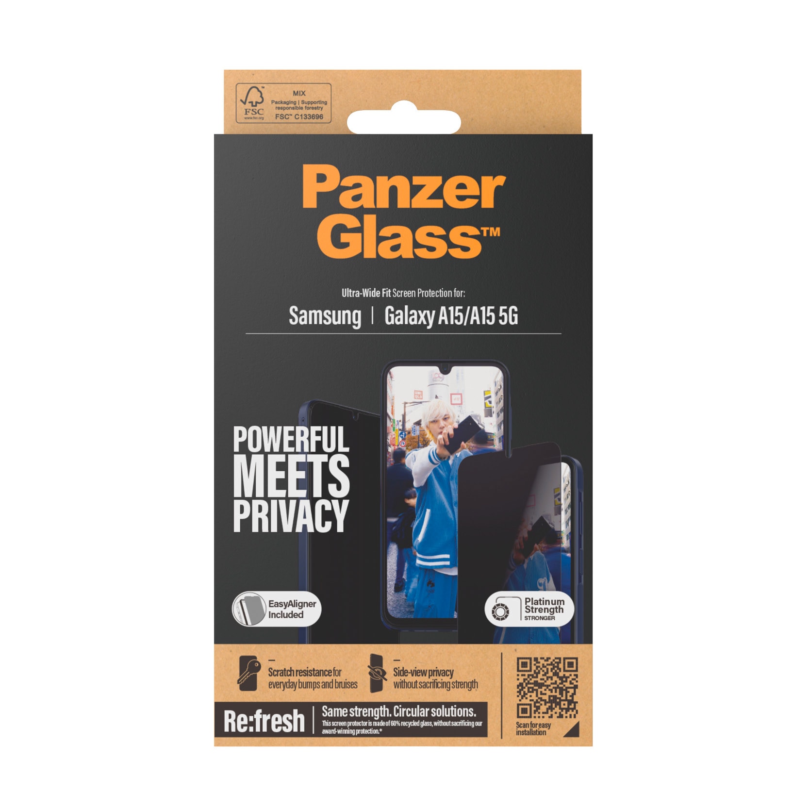 PanzerGlass Displayschutzglas »Ultra Wide Fit Privacy Screen Protector«, für Samsung Galaxy A15-Samsung Galaxy A15 5G, Blickschutz Displayschutzfolie Displayschutz Kratz-& Stoßfest