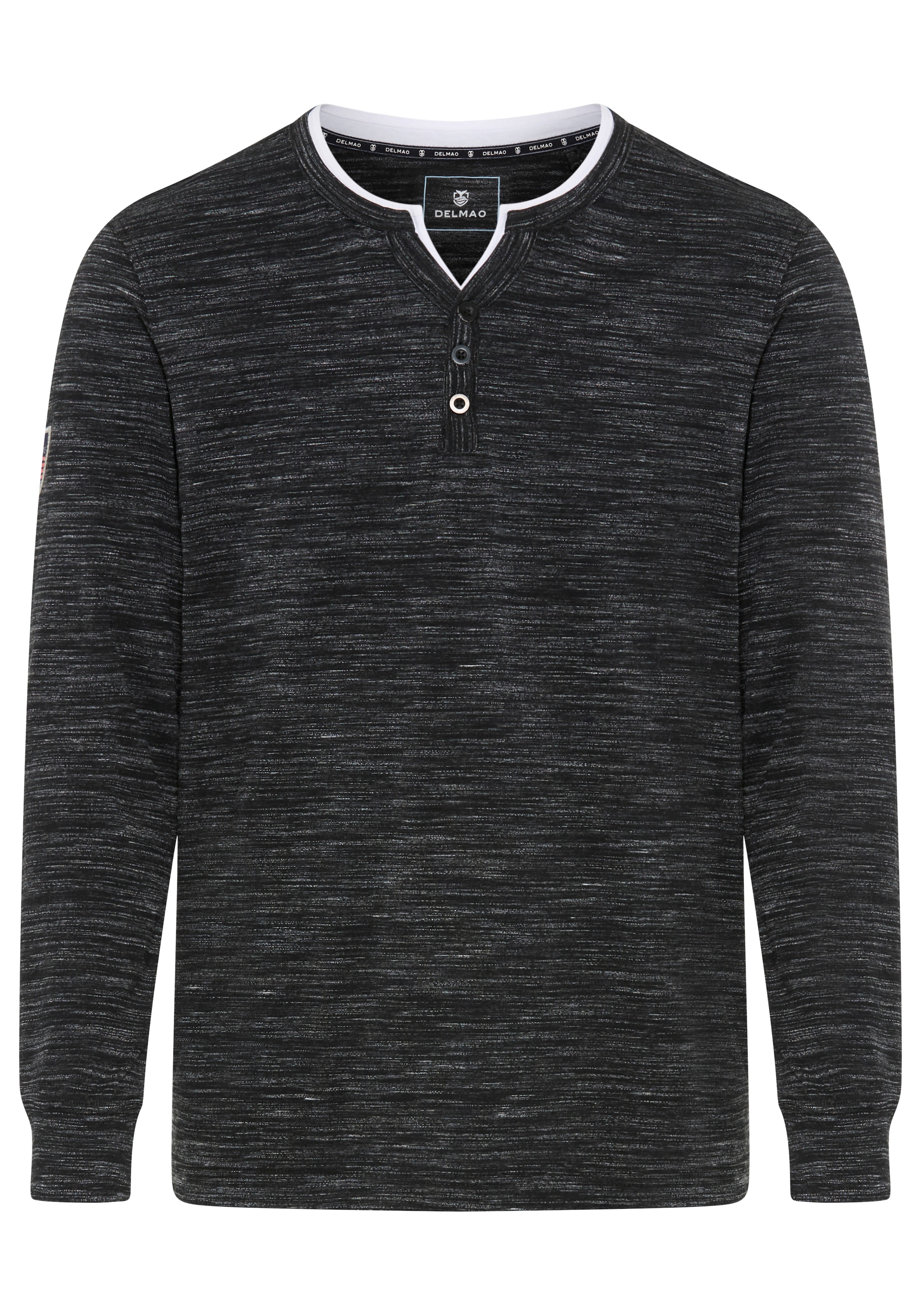DELMAO Henleyshirt Langarm,  melierte Optik,  Henleykragen,  aus Baumwollmischung