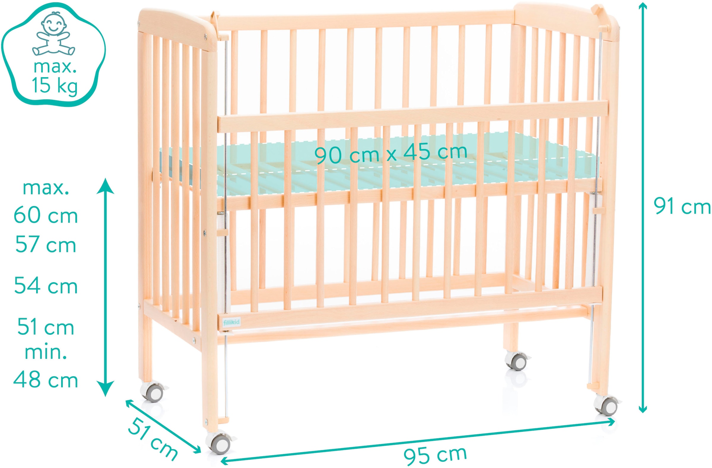 Fillikid Beistellbett »Nino«, inkl. Matratze; Made in Europe