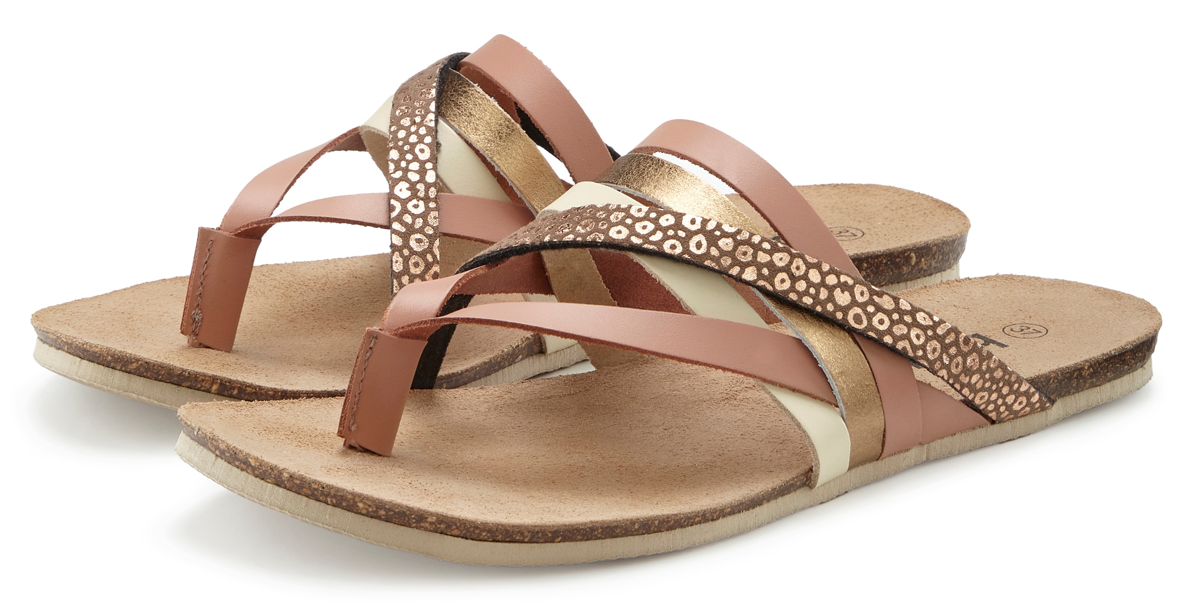 Beachtime Zehentrenner »Pantolette, Mule, Sommerschuh, Sandale, offener Schuh,«  aus Leder mit raffinierten Riemchen