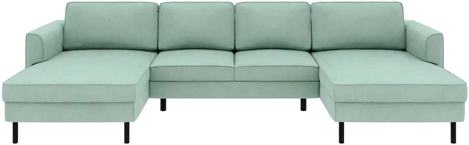 Home affaire Wohnlandschaft »Booster II, whlw. mit Schlaffunktion & Bettkasten, Fuß schwarz« Sofa in U-Form, Breite 305 cm, in Cord oder Struktur LEO o. LINO