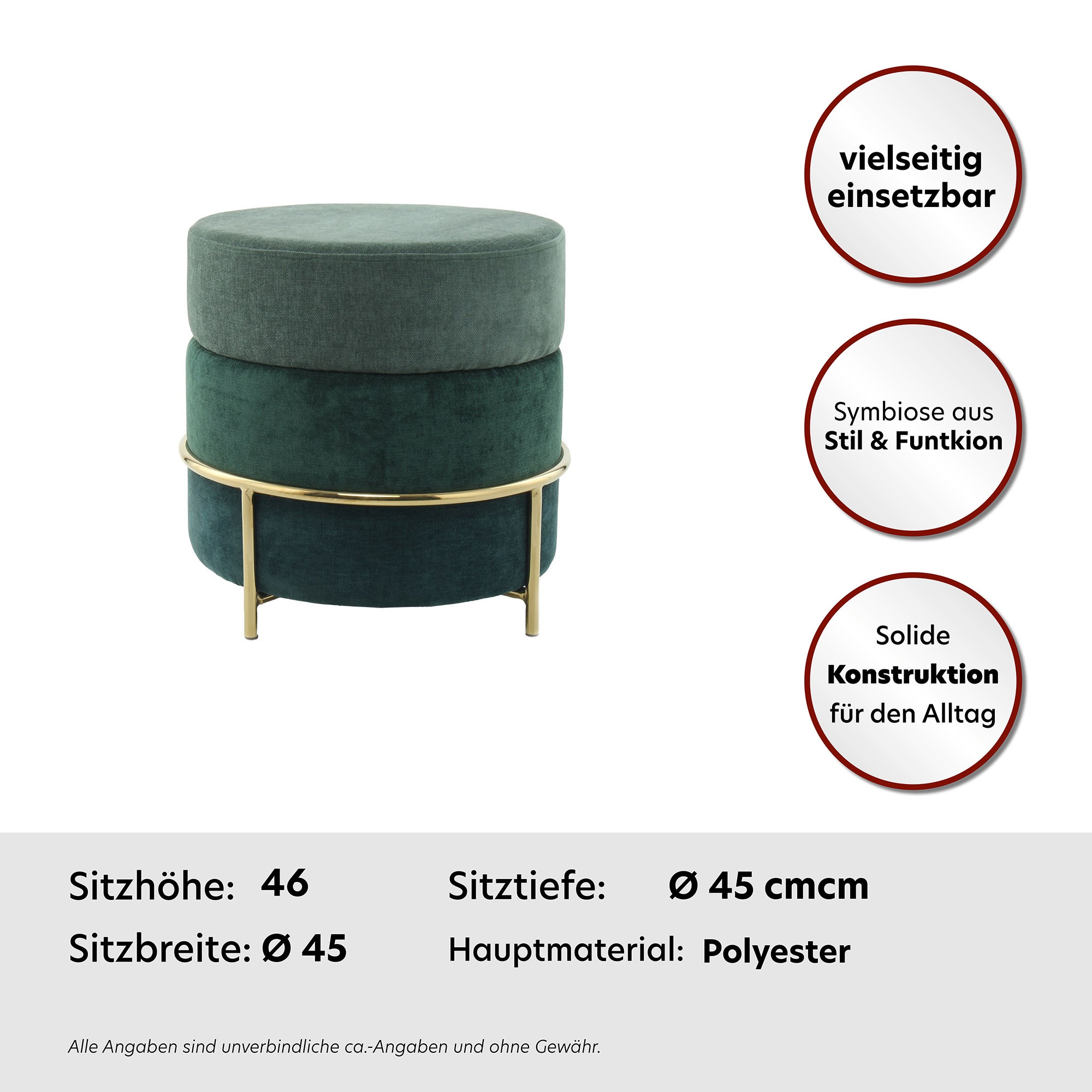 Kayoom Sitzhocker »Hocker Matilda 225, Komfortable runde Form, Gemütlicher Design-Hocker«, (1 St.), samtweich, elegant, gepolstert, große Sitzfläche