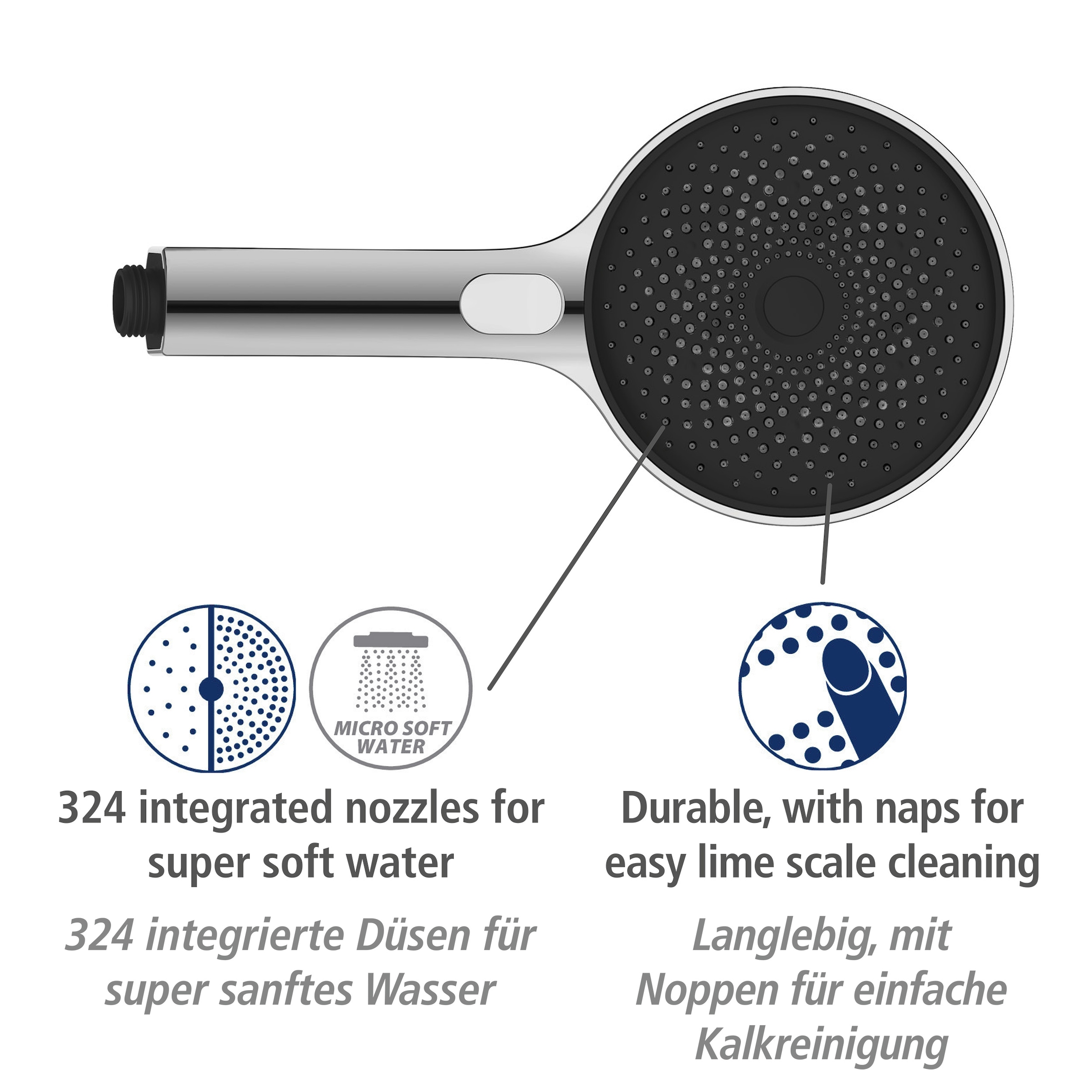 WENKO Stangenbrause-Set »Softwater«, Chrom, Länge Stange: 68 cm