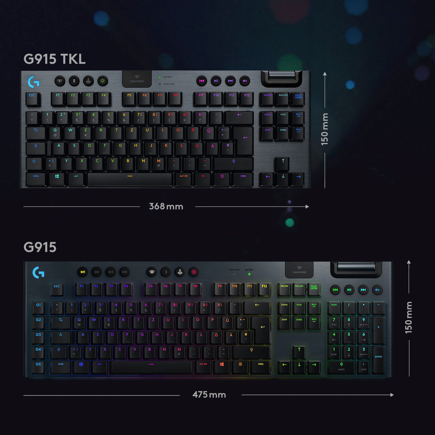 Logitech G Gaming-Tastatur »G915 TKL Tenkeyless LIGHTSPEED«, (Multimedia-Tasten-Fn-Tasten-USB-Anschluss)