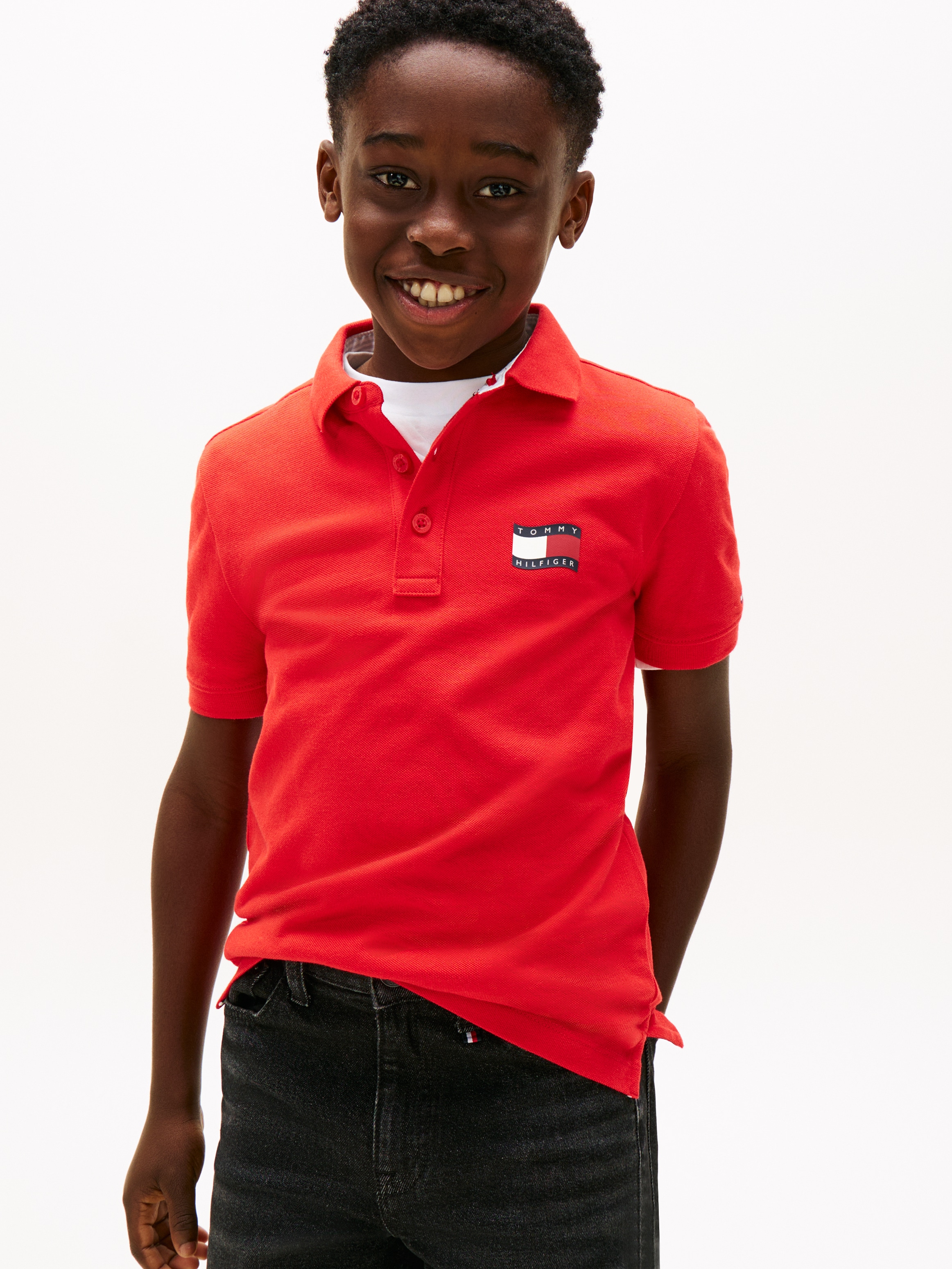 Tommy Hilfiger Poloshirt »WAVY FLAG POLO ITHICA PLACKET SHORT SLEEVE« Kinder bis 16 Jahre, Baumwoll-Piqué, regular fit