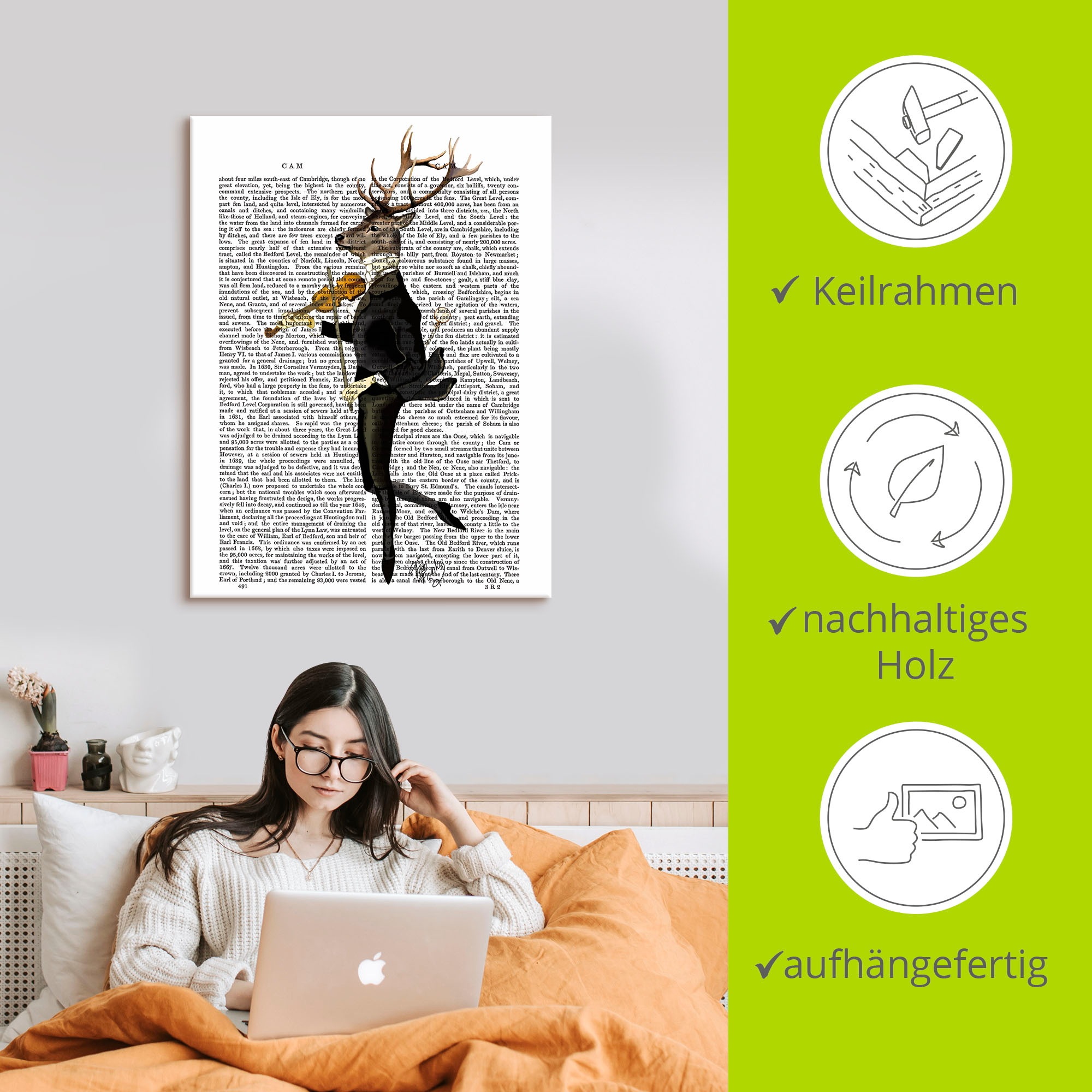 Artland Wandbild »Tanzender Hirsch mit Violine«, Humor, (1 St.), als Leinwandbild, Poster, Wandaufkleber in verschied. Größen