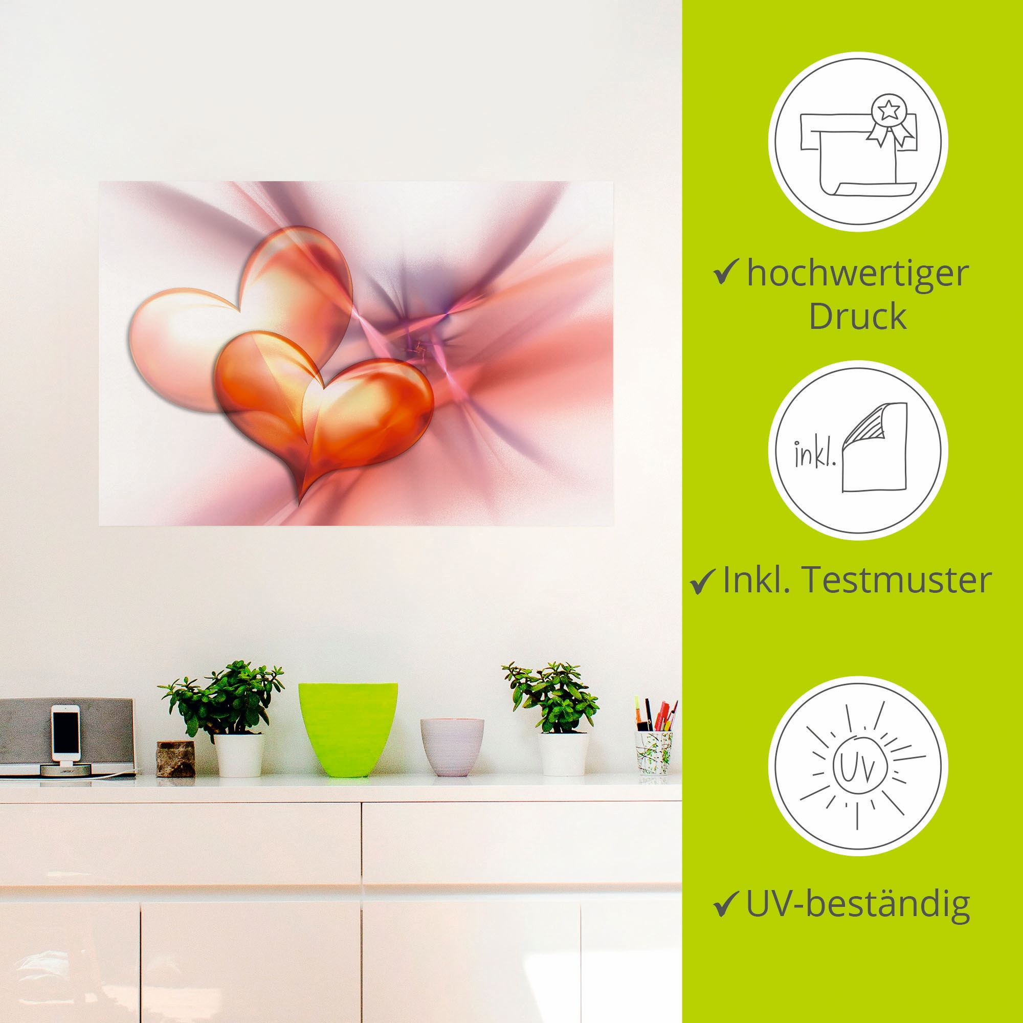 Artland Wandbild »Das höchste Glück«, Herzen, (1 St.), als Alubild, Outdoorbild, Leinwandbild, Poster, Wandaufkleber
