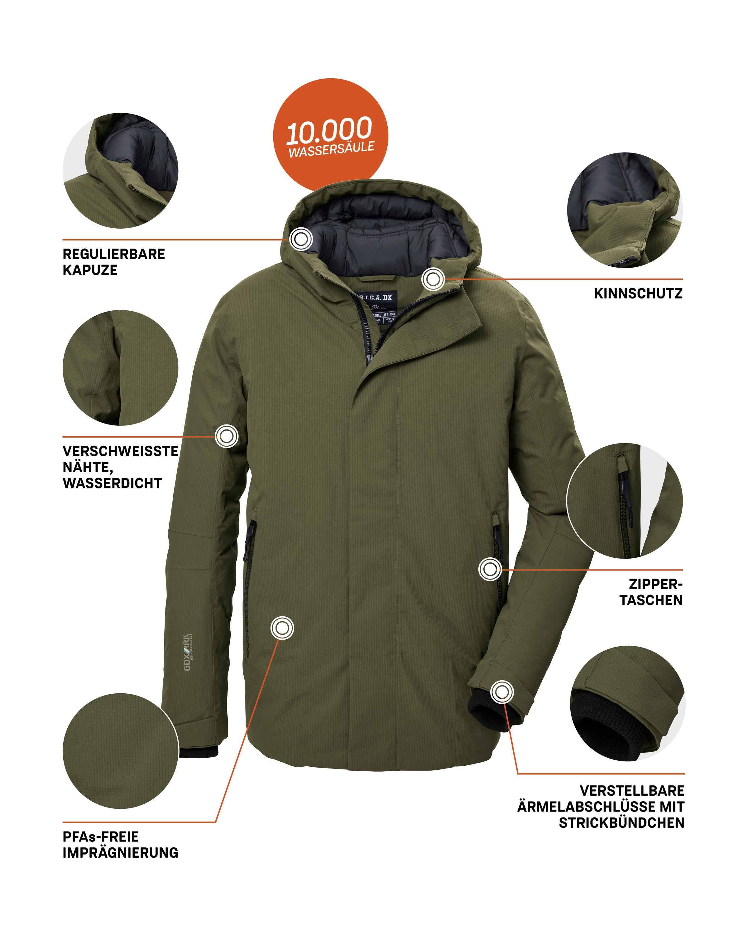 G.I.G.A. DX by killtec Funktionsjacke »GW 11 MN JCKT«, Wasserdichte, atmungsaktive Winterjacke mit verstellbarer Kapuze