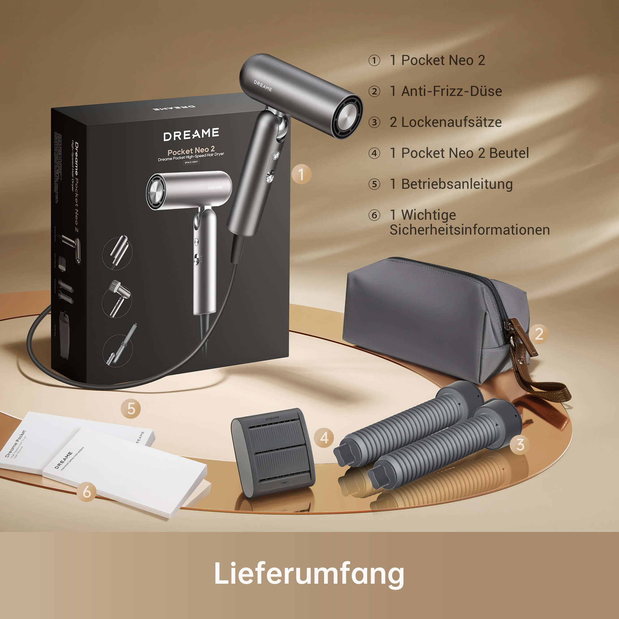 Dreame Haartrockner »Pocket Neo 2« 1.300 W 3 Aufsätze