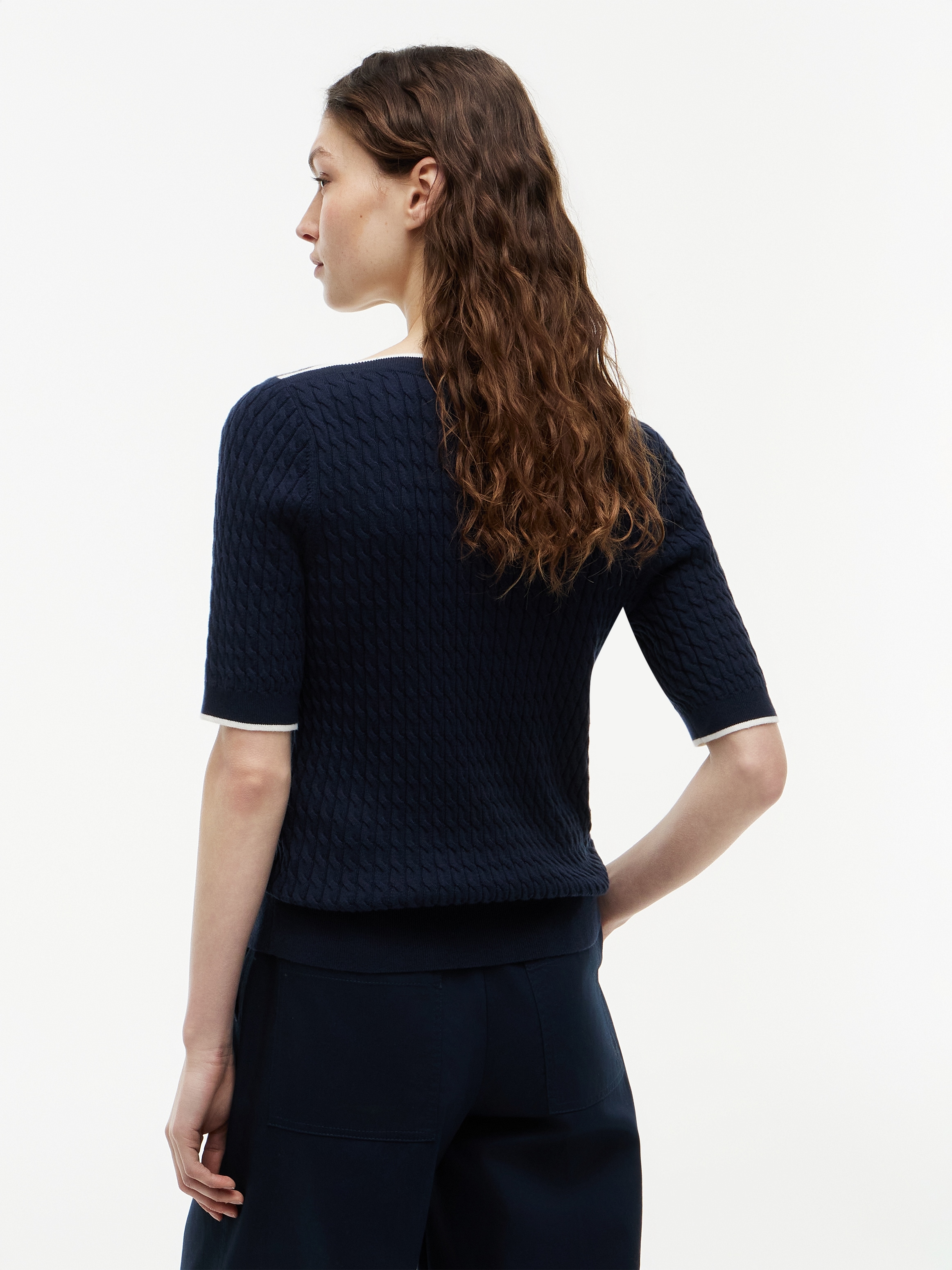 Tommy Hilfiger Kurzarmpullover »FINE GG CABLE BOAT NK S/S« Baumwolle, mit Zopfstrickmuster