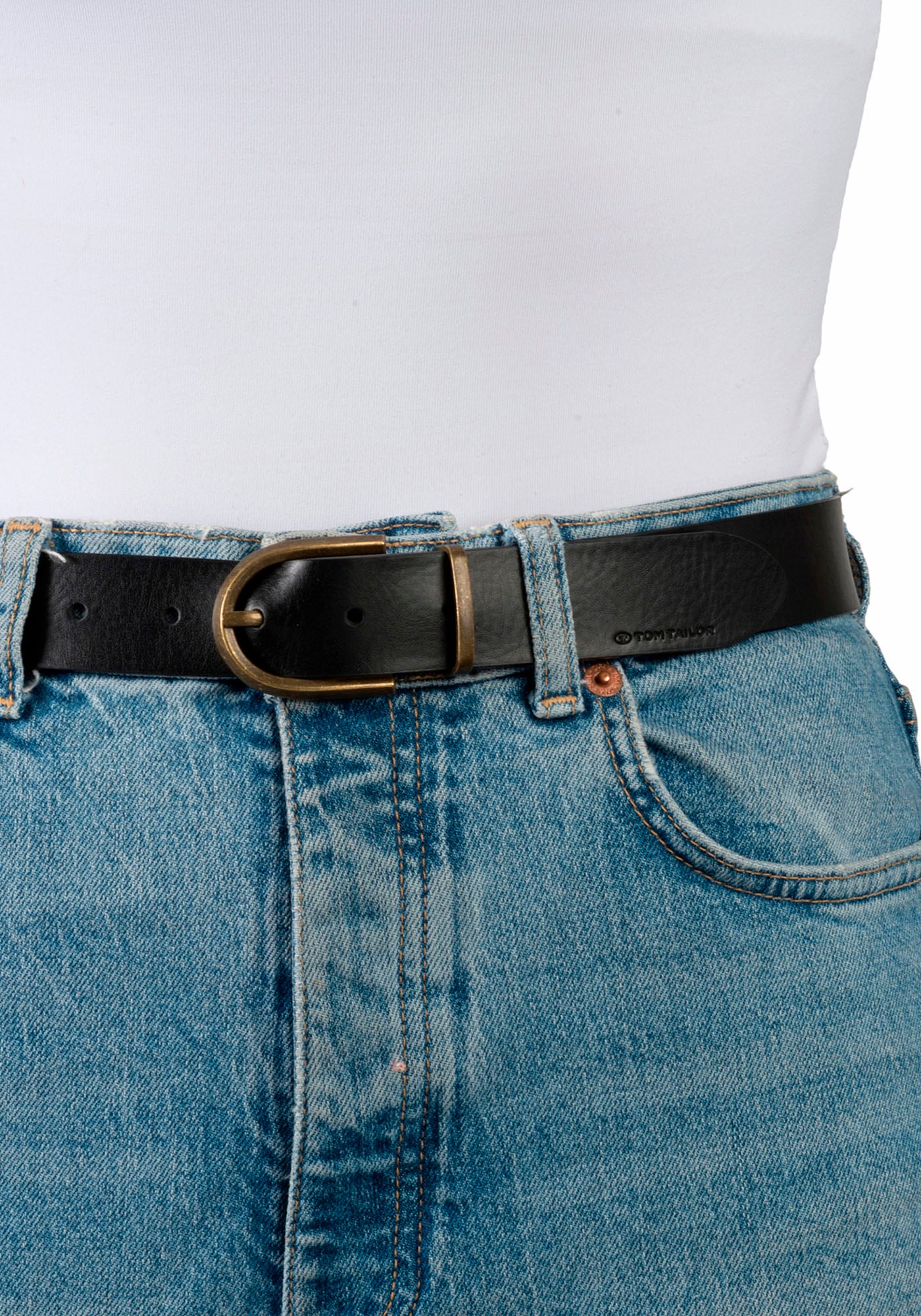 TOM TAILOR Ledergürtel »TTSYLKE«, 3 cm breiter Damengürtel, Schließe im Vintage-Look, reines Leder