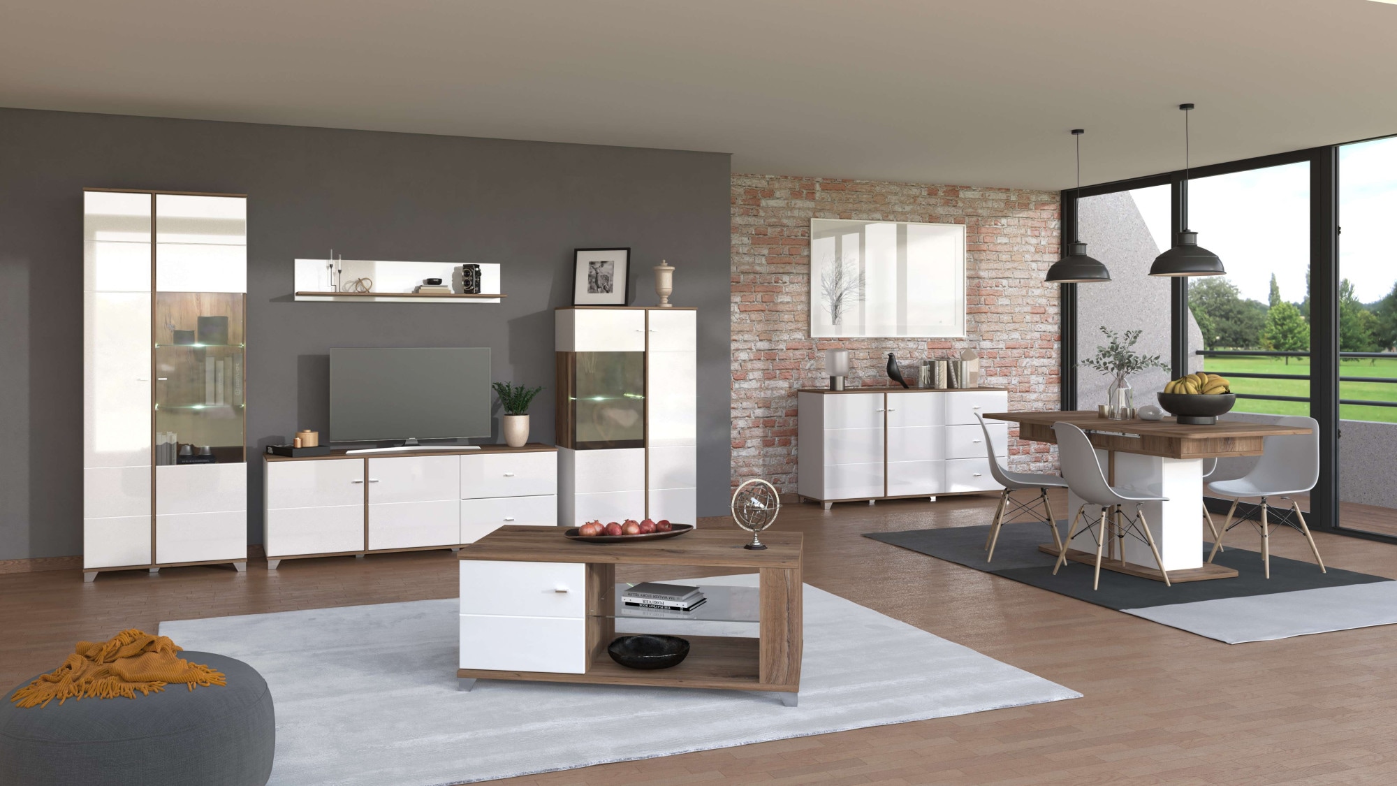INOSIGN Kommode »Burgundy Sideboard, Schubladenschrank, mit viel Stauraum«, Hochglanzfronten und eine Innenausstattung in Flagstaff Eiche