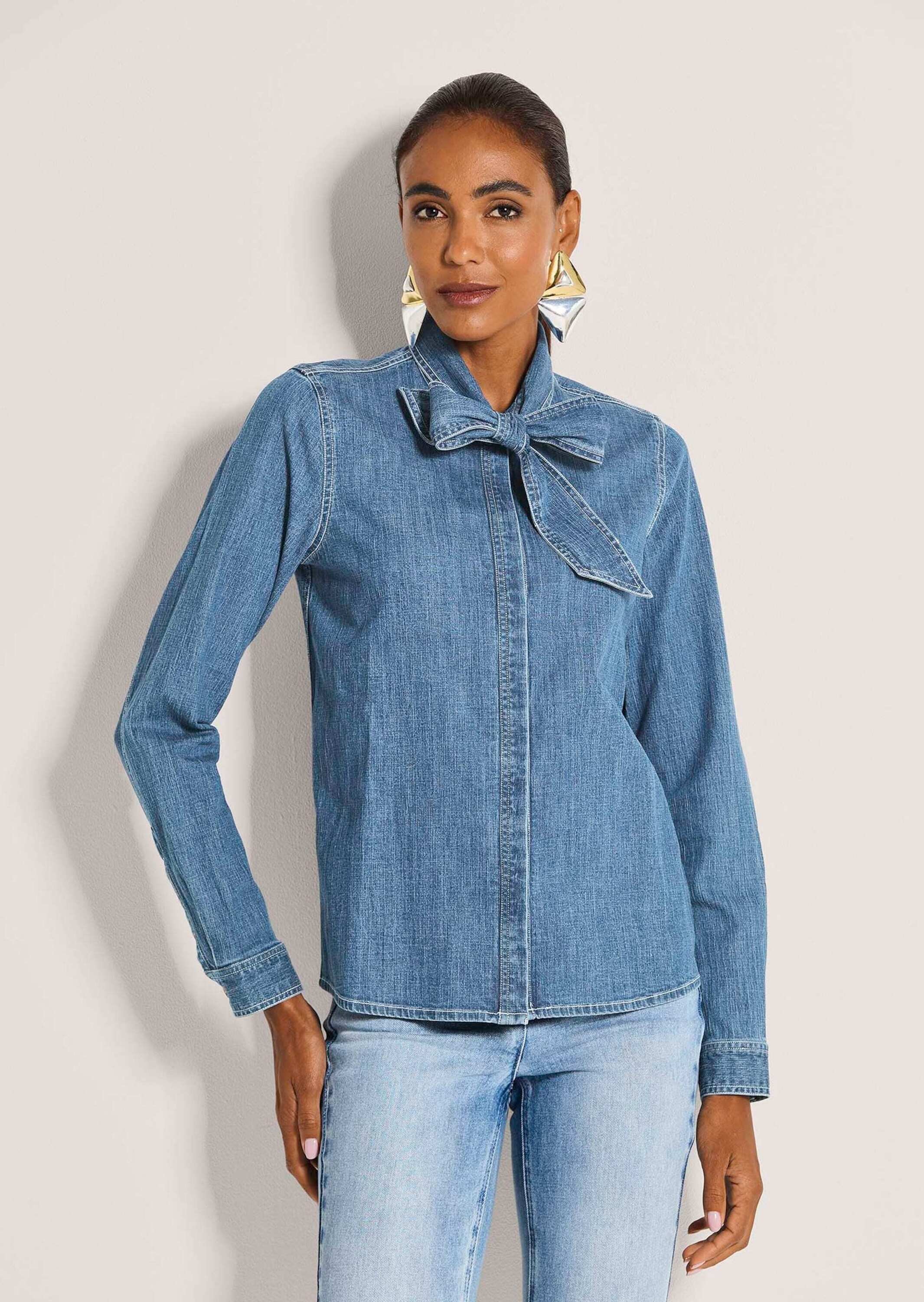 MADELEINE Langarmbluse »Jeansbluse Schlupfbluse mit Schluppe« Hemdkragen mit angschnittener Schluppe