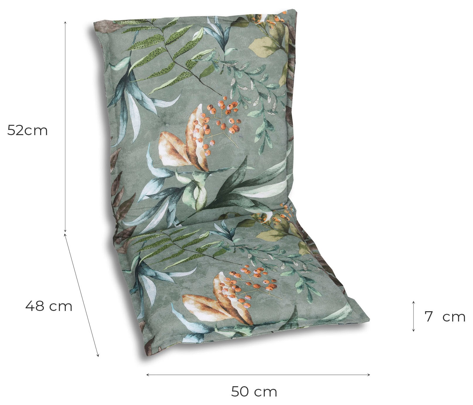 GO-DE Sesselauflage Blätter / Beeren grün - Maße BxLxH ca.: 50 cm x 100 cm x 7 cm
