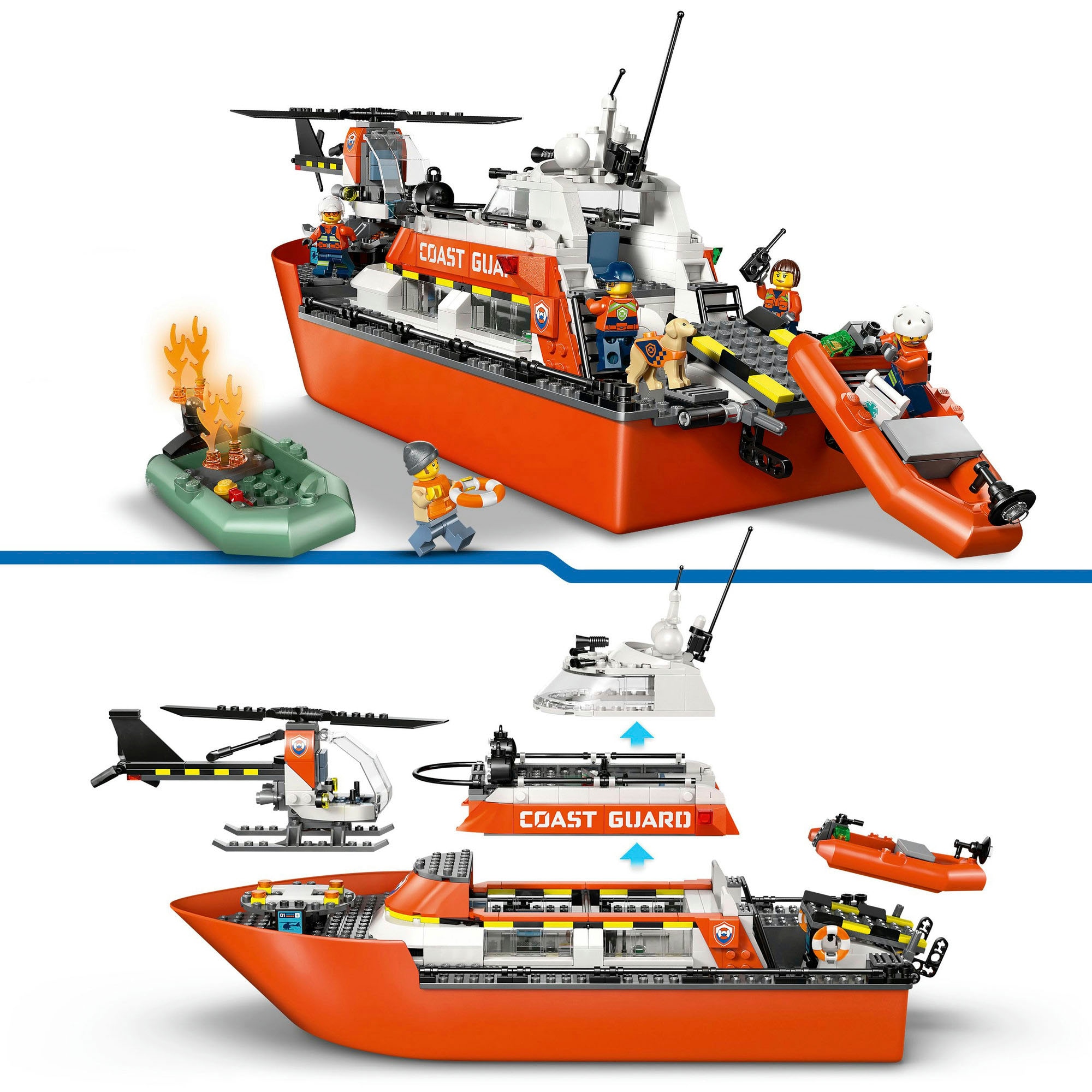 LEGO® Konstruktionsspielsteine »Rettungsboot der Küstenwache mit Hubschrauber (60504), LEGO City« Made in Europe