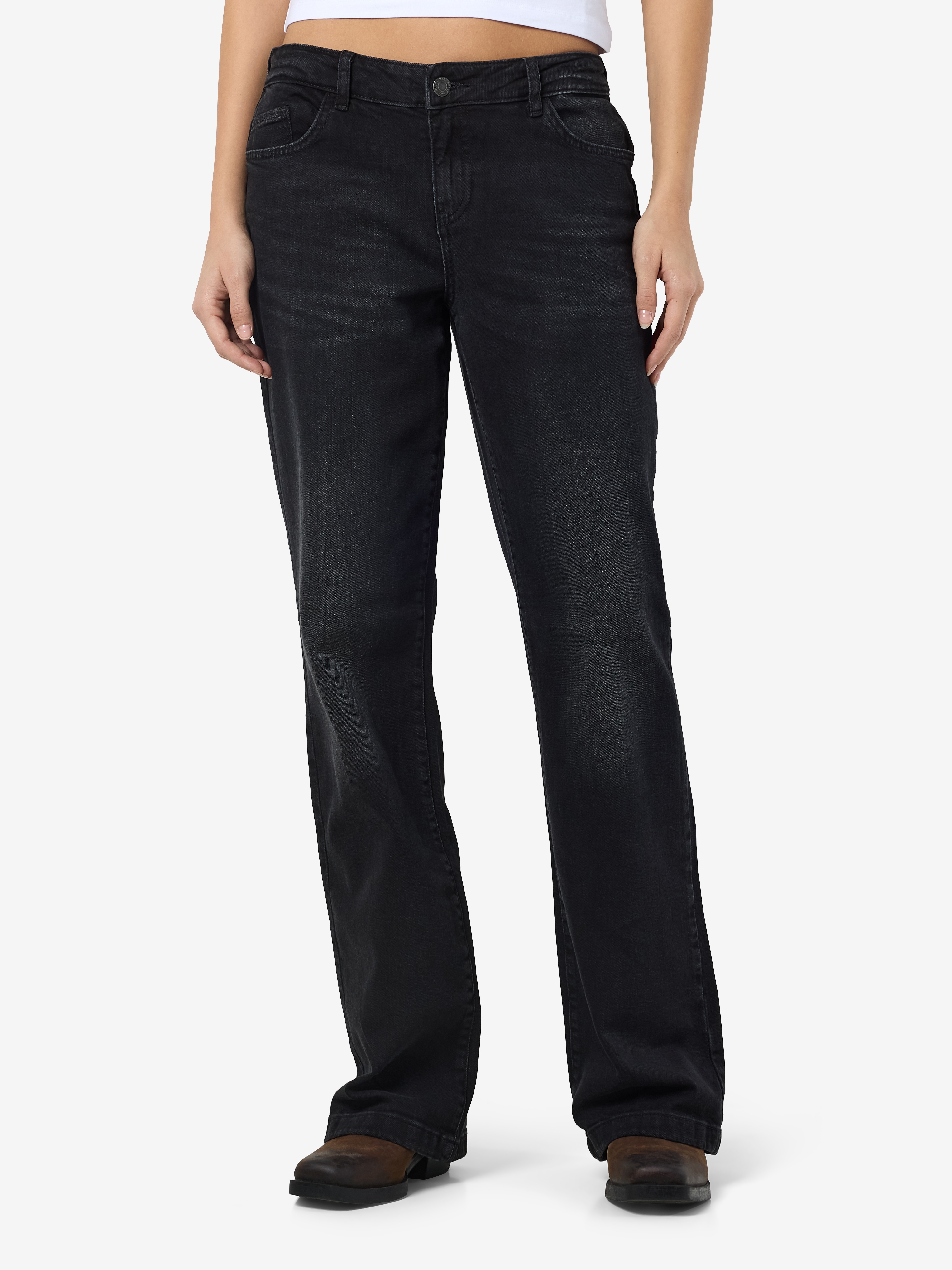 Noisy May Damen Low-rise-Jeans »NMNILA LW WIDE JEANS AZ423BL NOOS« in schwarz, Größe 30