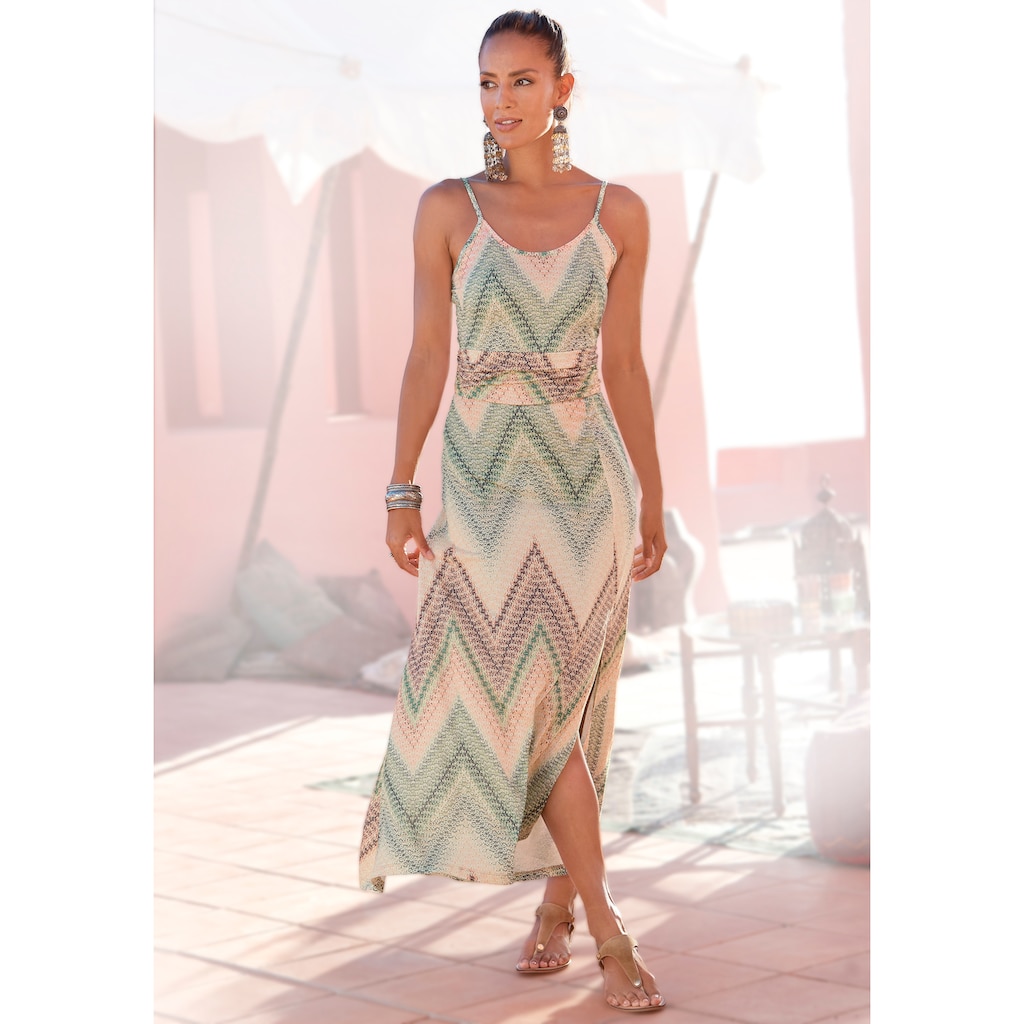 LASCANA Midikleid, mit sommerlichem Print und Schlitz, Sommerkleid, Strandkleid