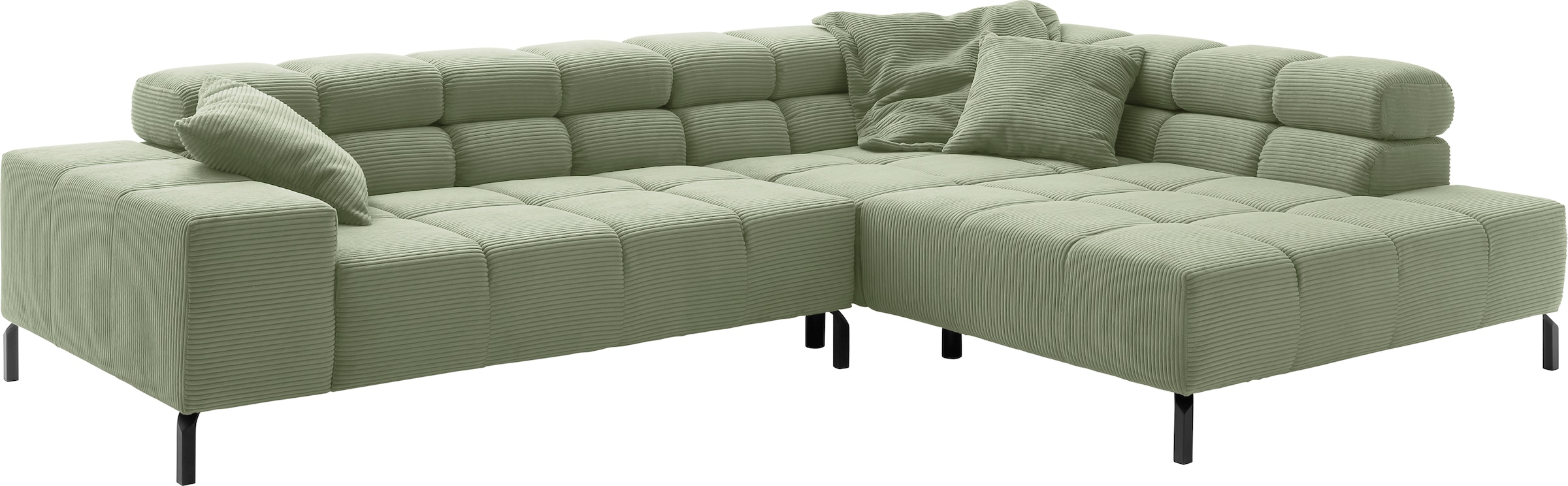 INOSIGN Ecksofa »Ancona New, wahlweise motorische Sitztiefenverstellung, auch in Cord«, feine Steppung, mit Kopfteilverstellung, 3 Zierkissen, L-Form