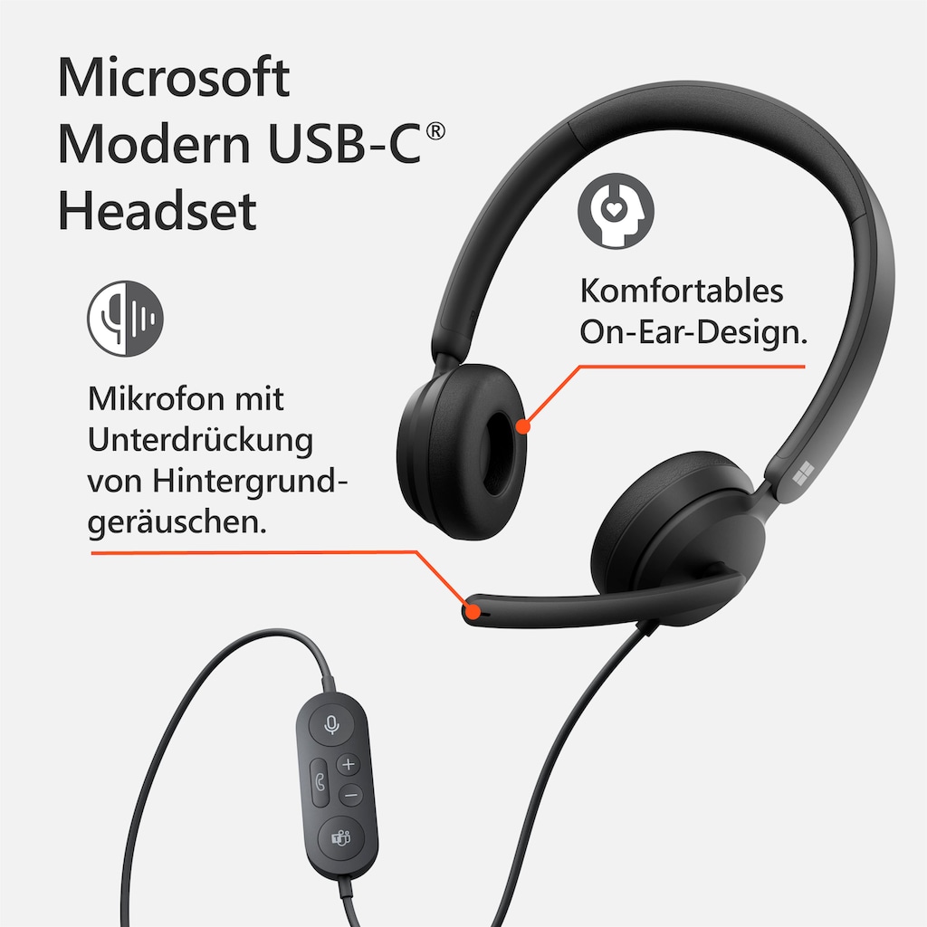 Microsoft On-Ear-Kopfhörer »Modern USB-C Headset«, Noise-Cancelling-integrierte Steuerung für Anrufe und Musik