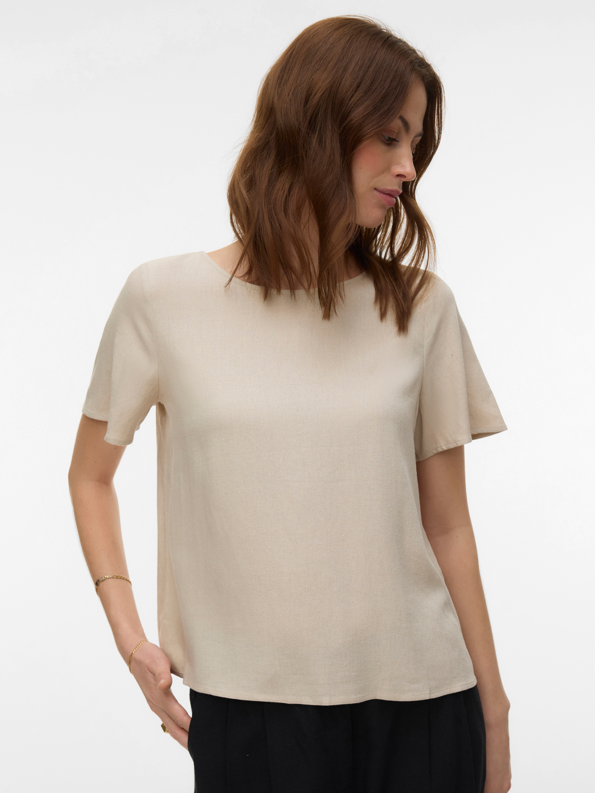 Vero Moda Blusenshirt »VMMYMILO SS O-NECK TOP WVN GA« mit Leinen