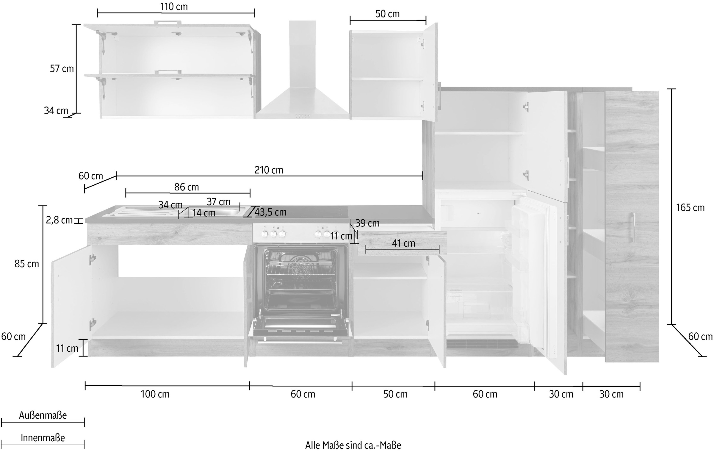 KOCHSTATION Küchenzeile »KS-Colmar« ohne E-Geräte, Breite 330 cm