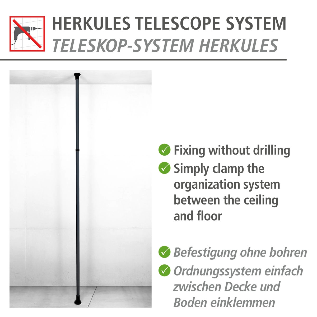 WENKO Klemmstange »Herkules«, ausziehbar, verstellbar bis 300 cm