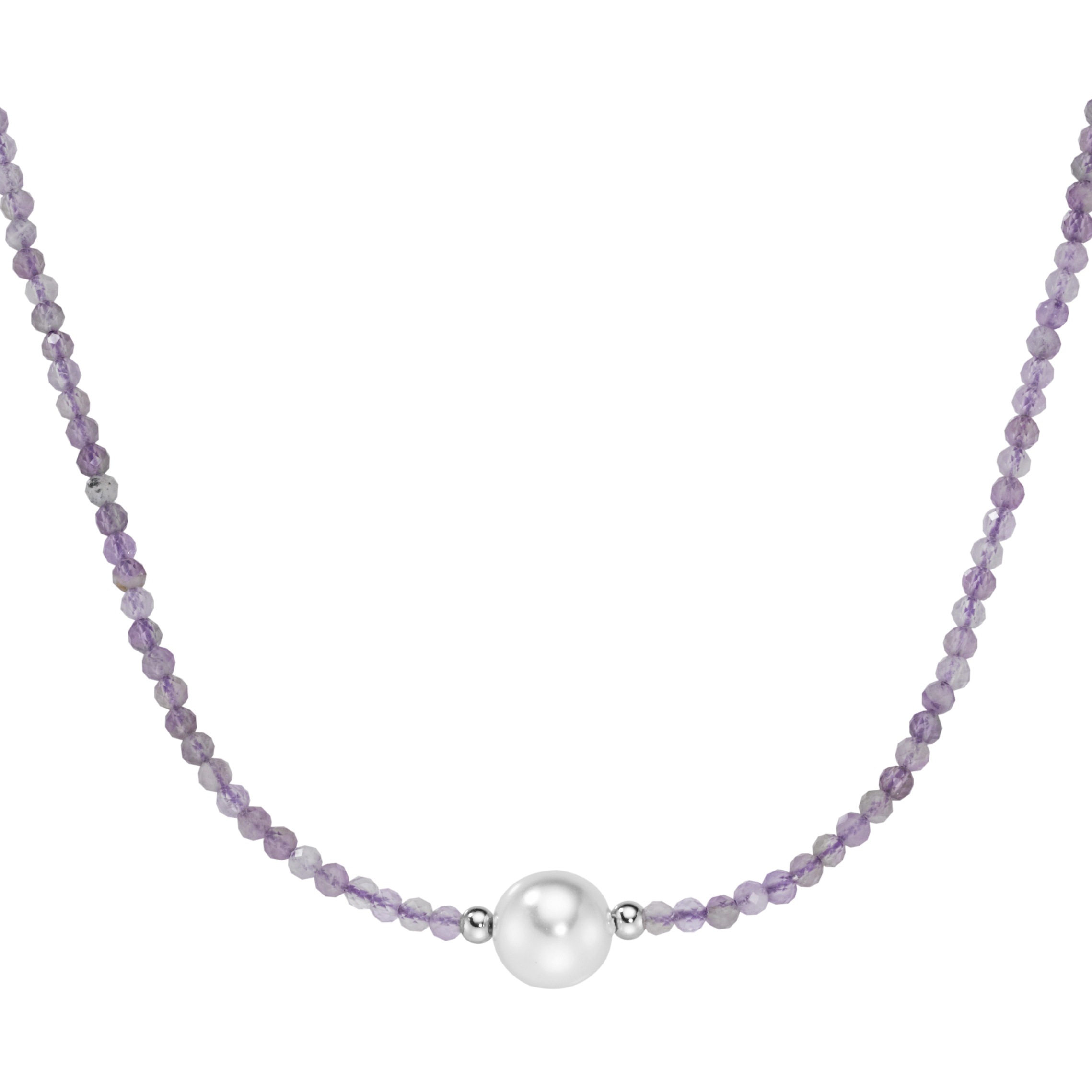 Smart Jewel Collier »Collier mit Edelstein-Kugeln + Muschelkern-Perle, Silber 925«