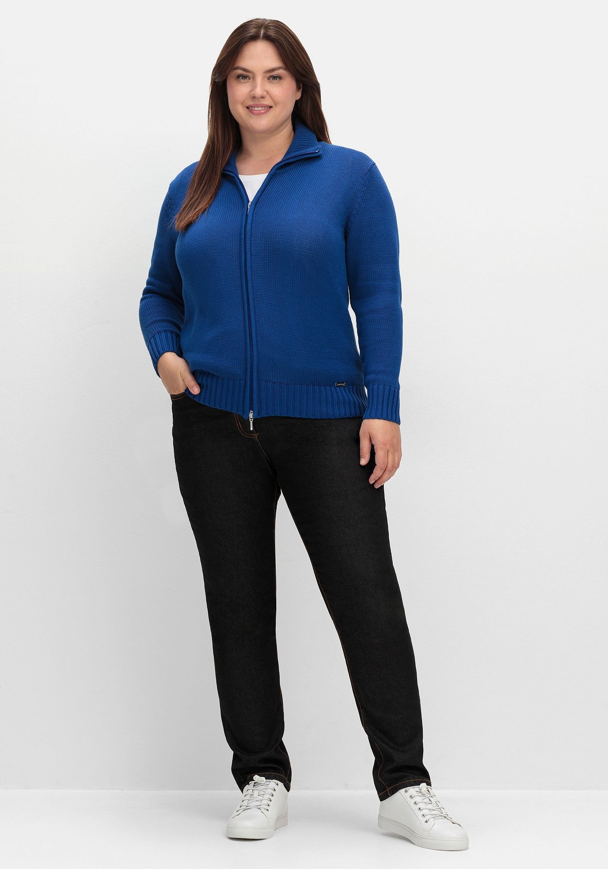 Sheego Strickjacke »Strickjacke mit Troyerkragen und 2-Wege-Zipper«